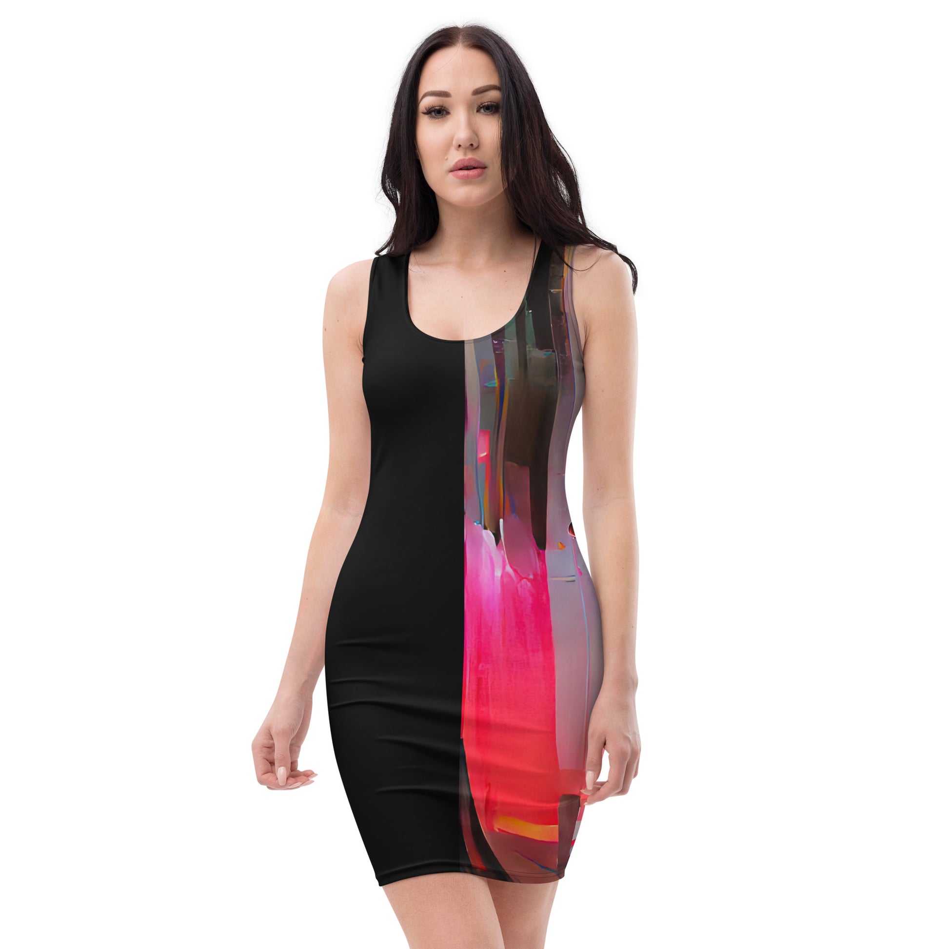 half black half white bodycon dress Black and White Bodycon Mini Dress, Stretch Tank Dress, Summer Office Dress