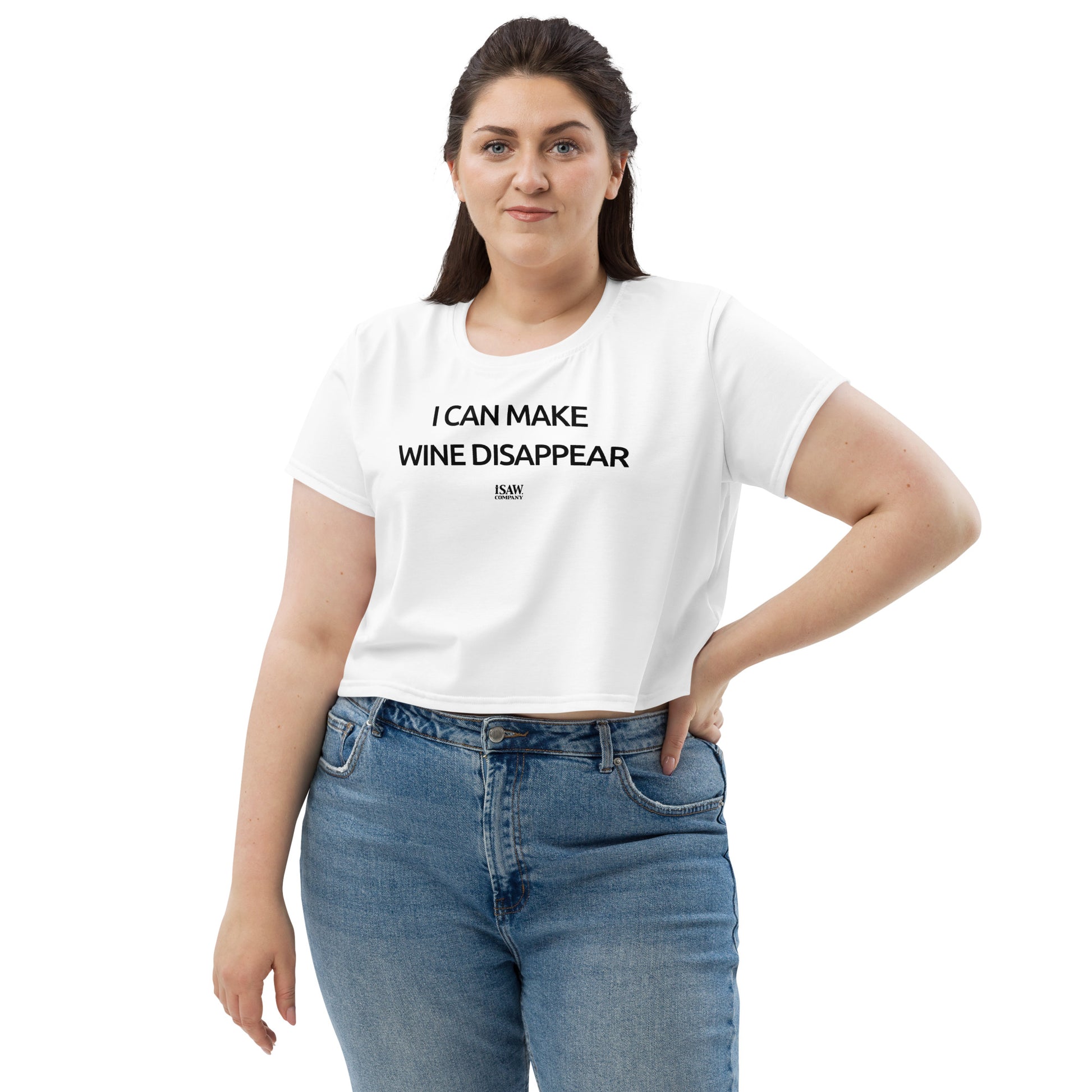 I Can Make Wine Disappear - Womens White Crop Tee - iSAW Company