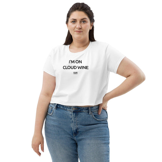 I'm On Cloud Wine - Womens White Crop Tee