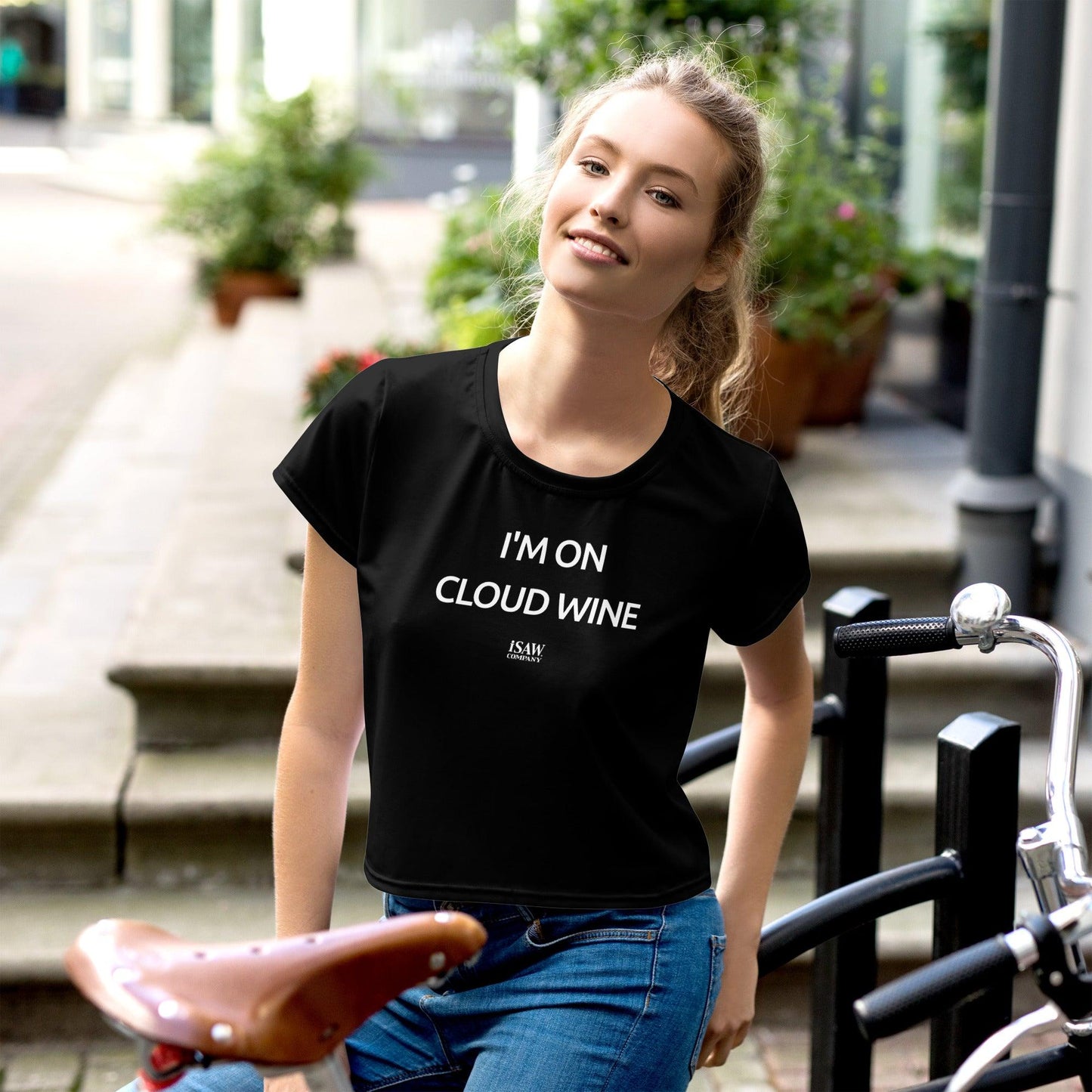 I'm On Cloud Wine - Womens Black Crop Tee