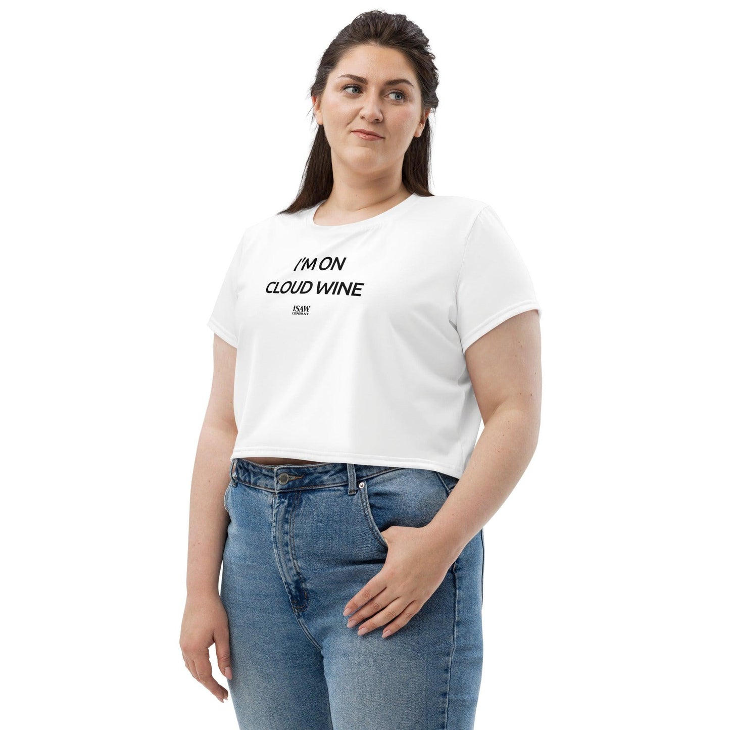 I'm On Cloud Wine - Womens White Crop Tee