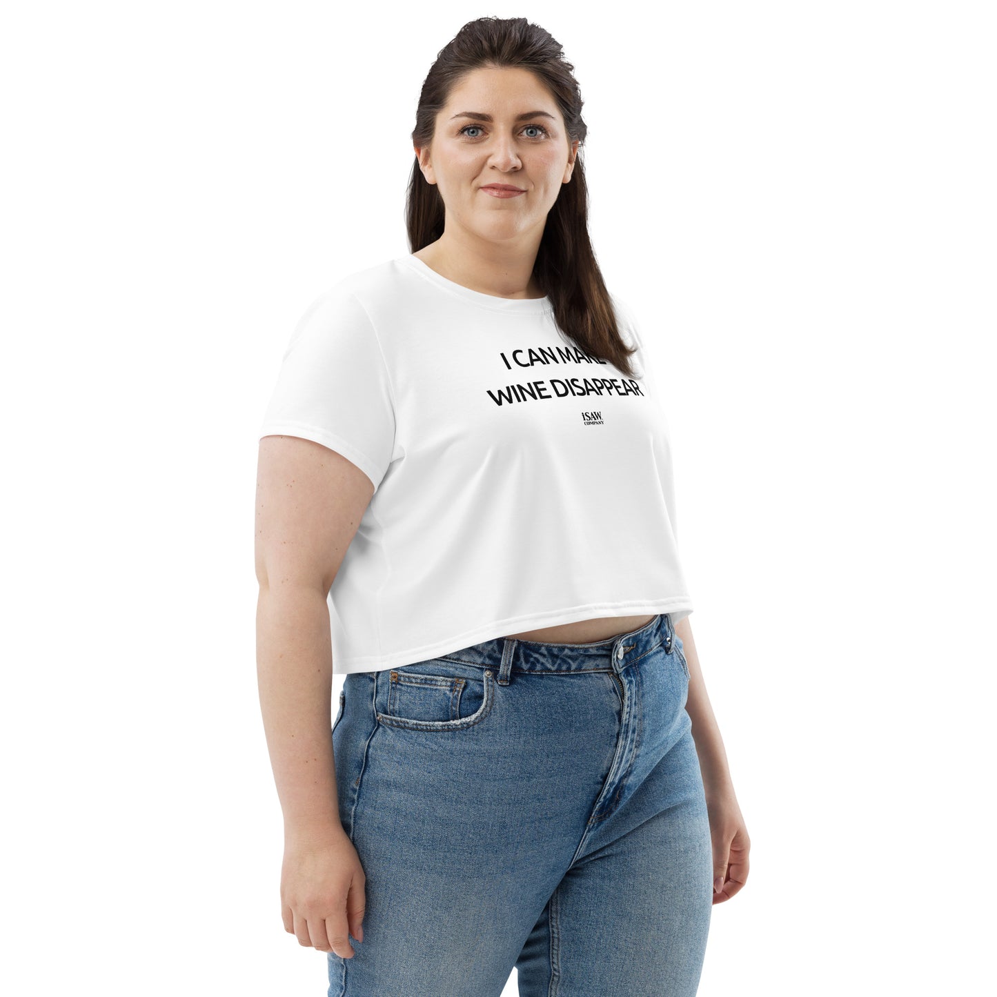 I Can Make Wine Disappear - Womens White Crop Tee - iSAW Company