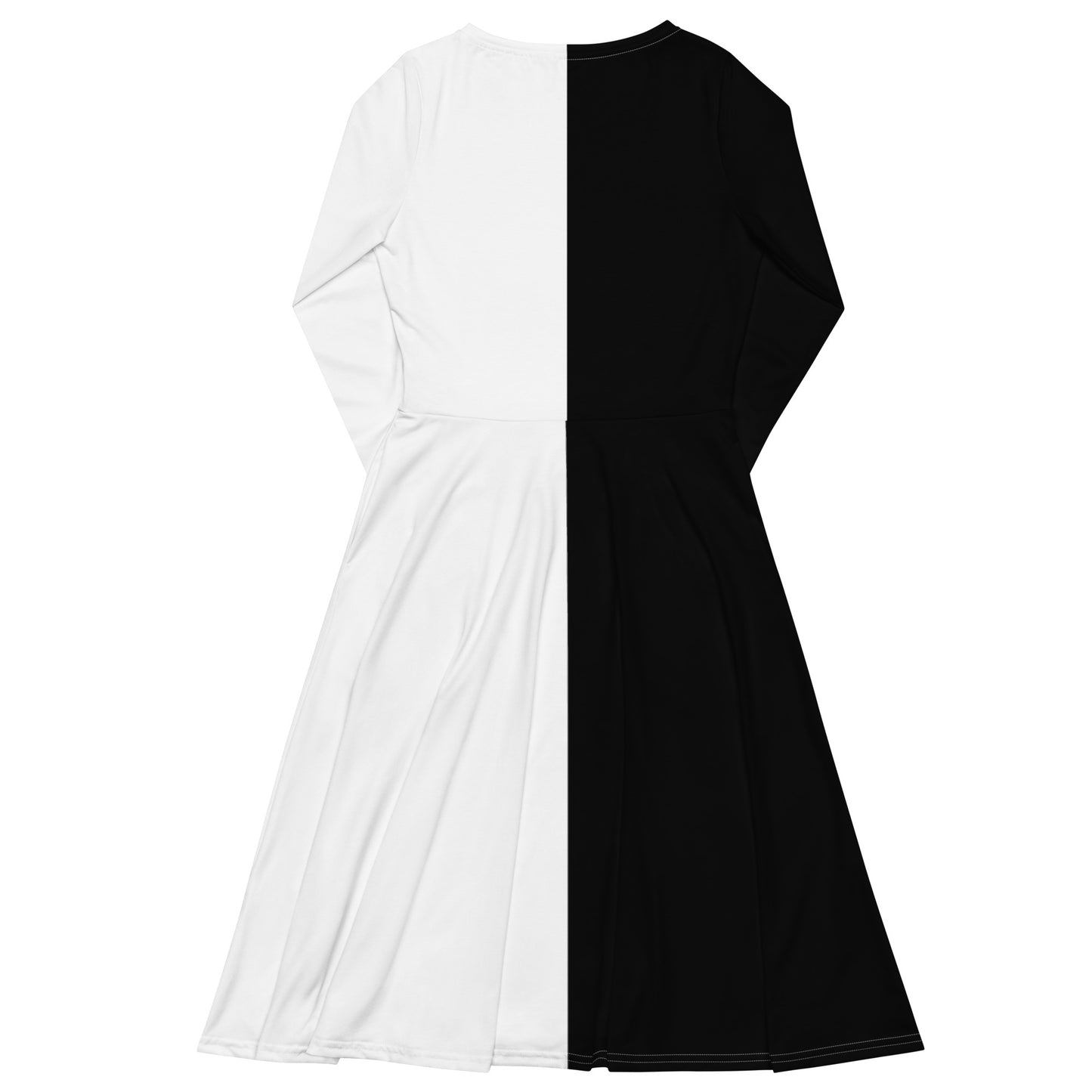 Half Black Half White - Womens Long Sleeve Midi Dress - iSAW Company