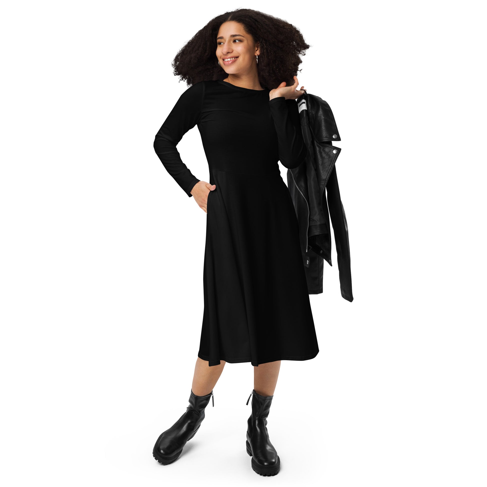iSAW Womens Black Long Sleeve Midi Dress - iSAW Company