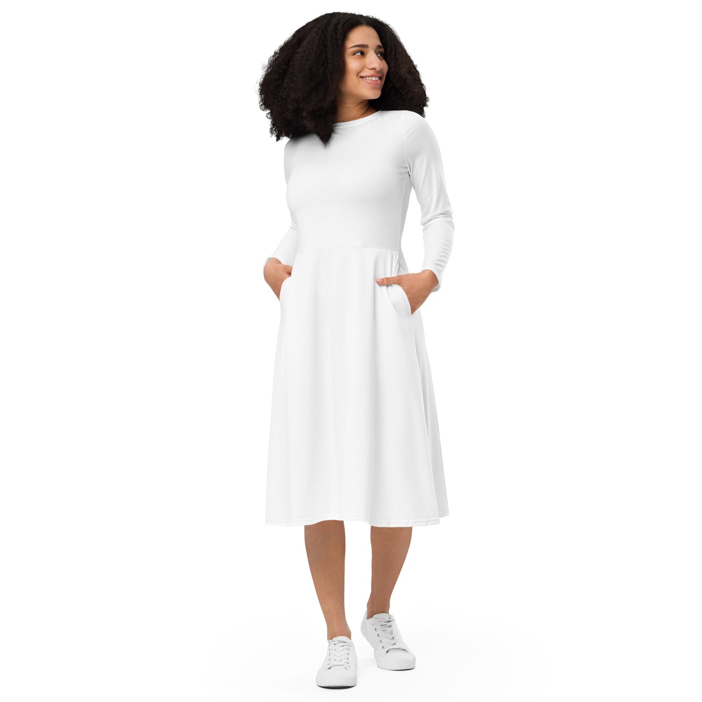 iSAW Womens White Long Sleeve Midi Dress - iSAW Company