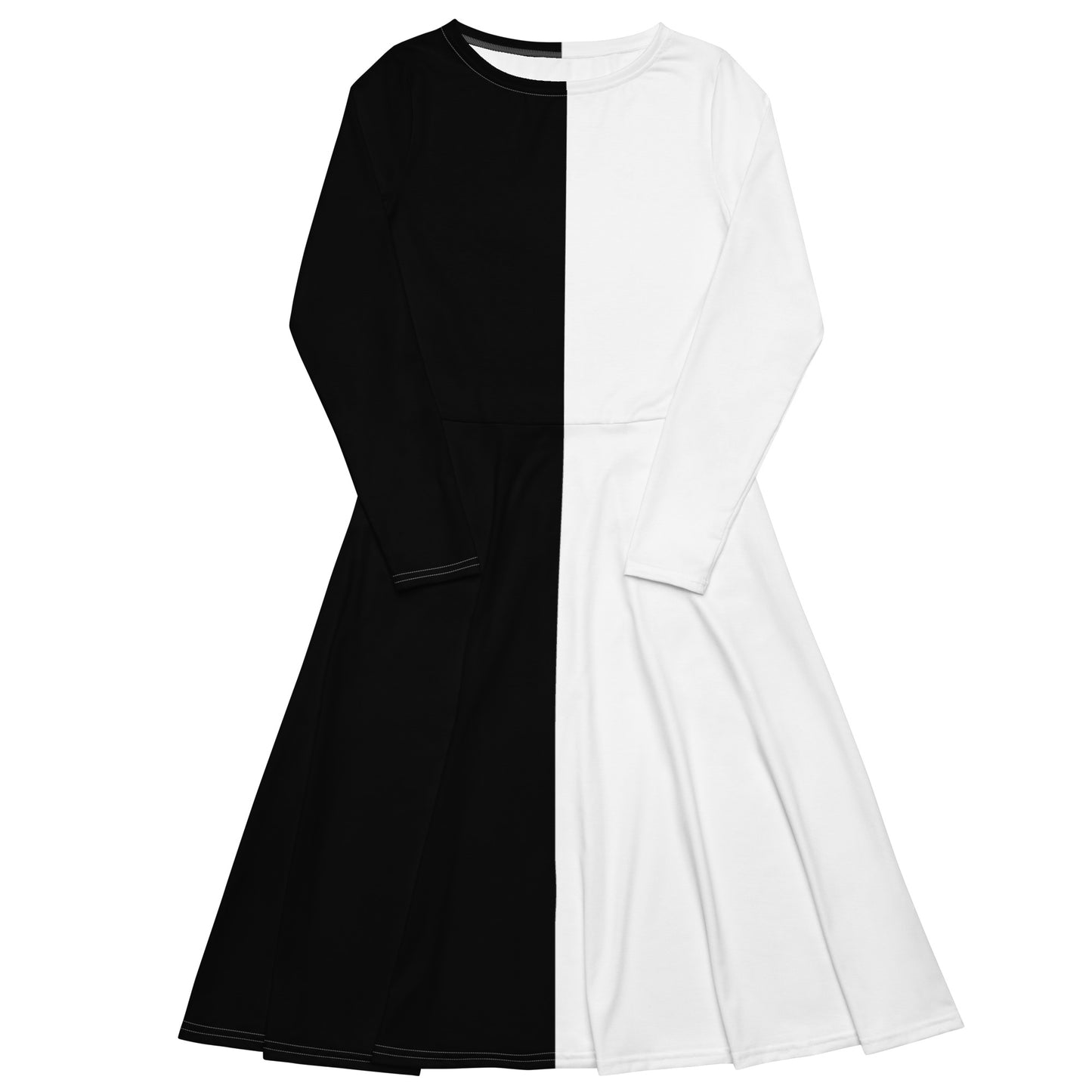 Half Black Half White - Womens Long Sleeve Midi Dress - iSAW Company