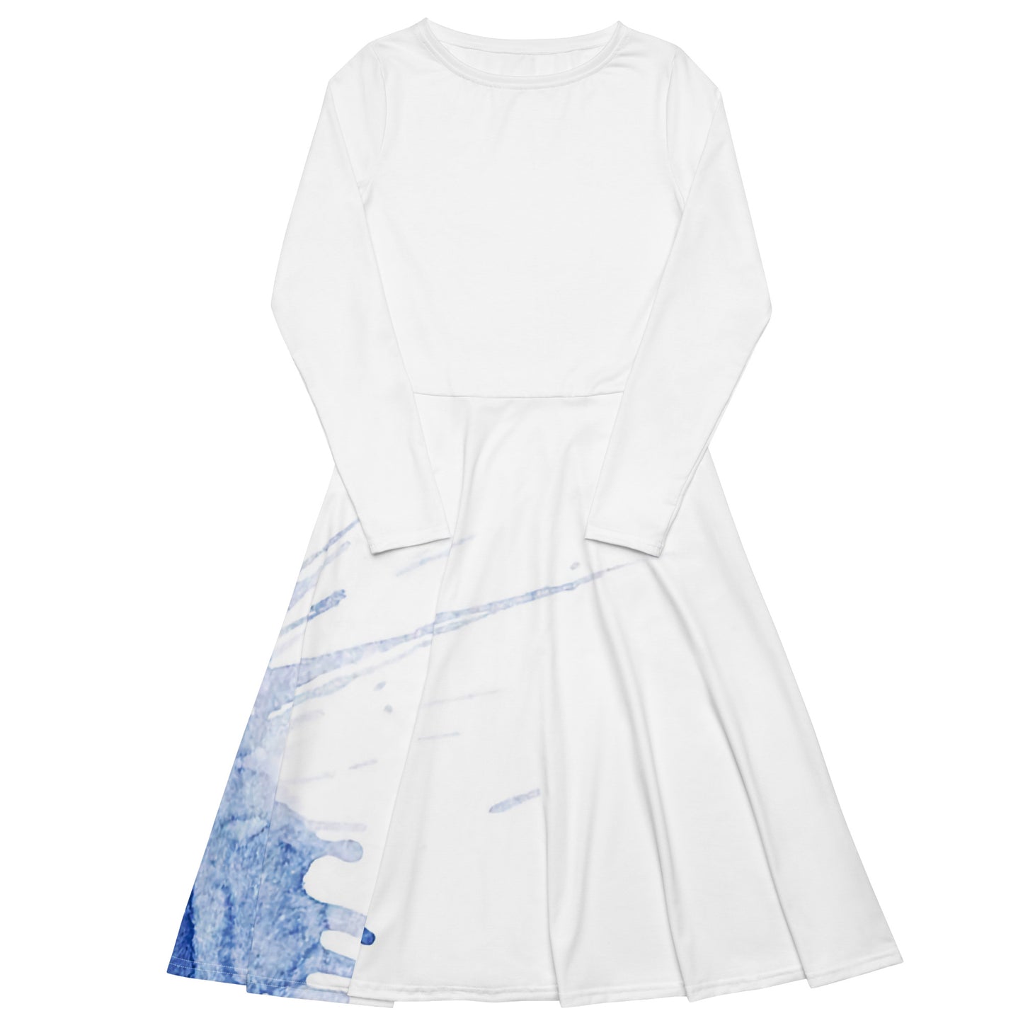 Watercolour Blue Splash - Womens Long Sleeve Midi Dress - iSAW Company