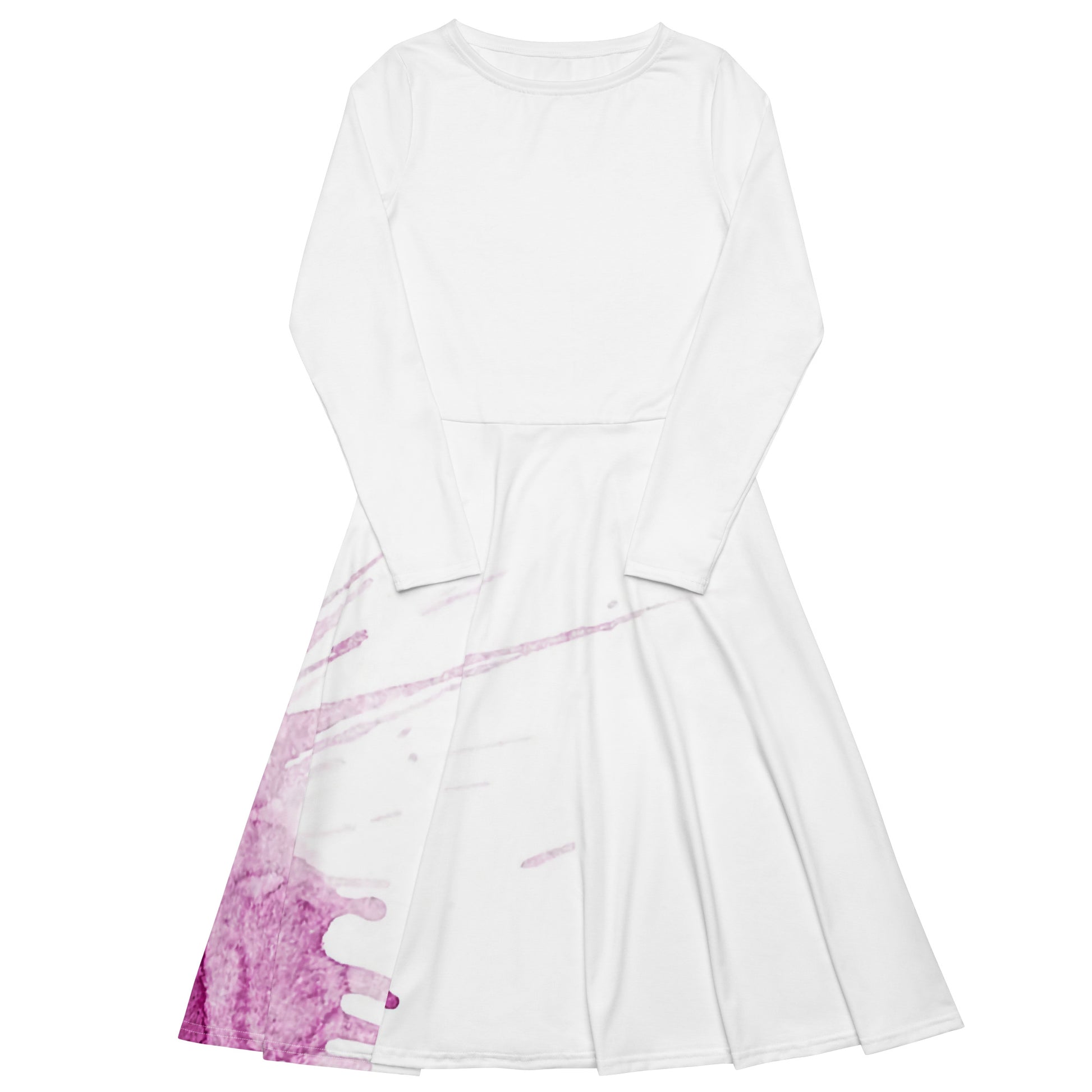 Watercolour Pink Splash - Womens Long Sleeve Midi Dress - iSAW Company