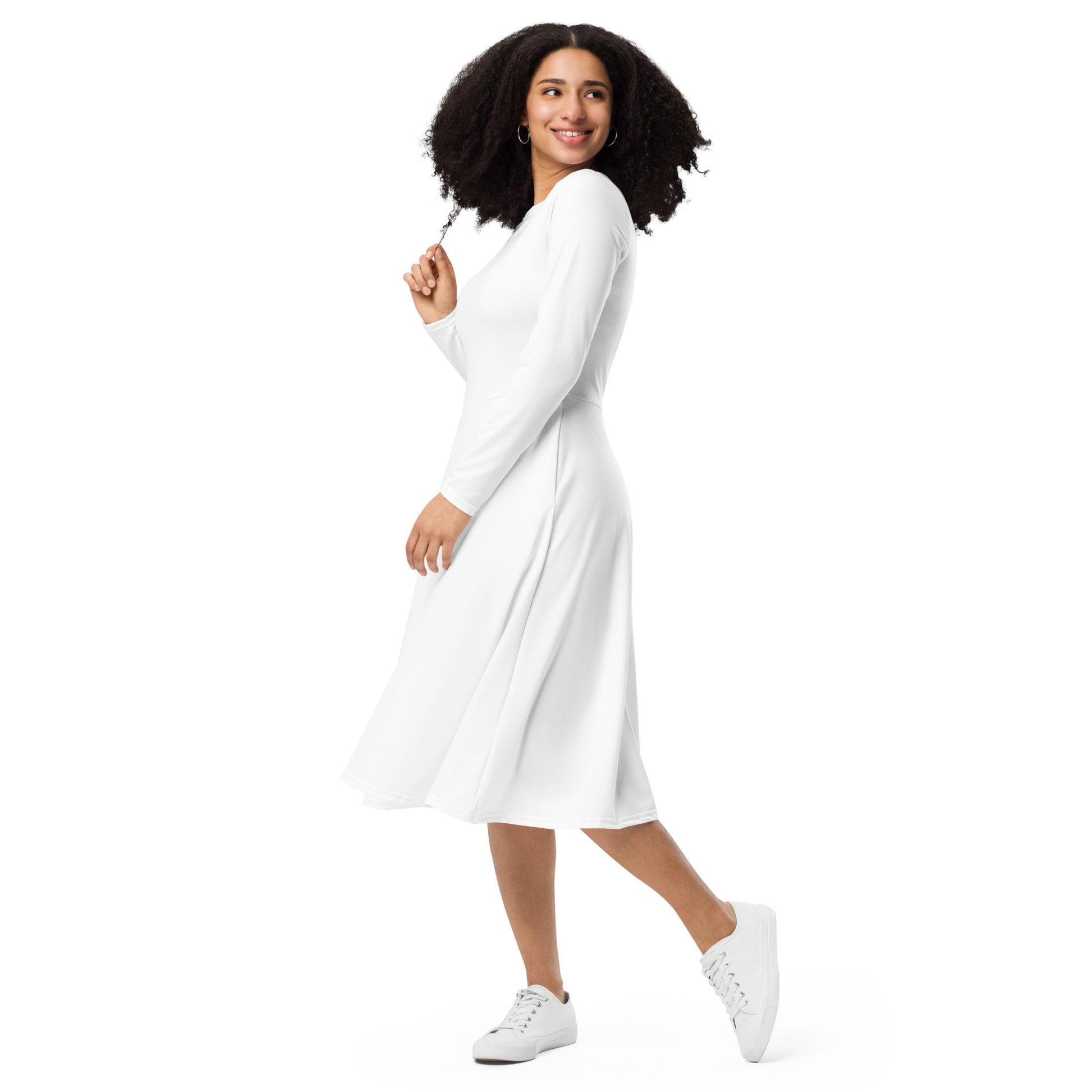 iSAW Womens White Long Sleeve Midi Dress - iSAW Company