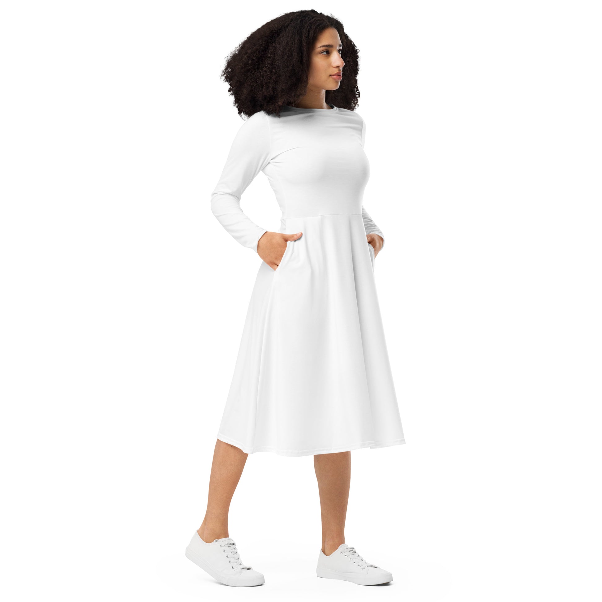 iSAW Womens White Long Sleeve Midi Dress - iSAW Company