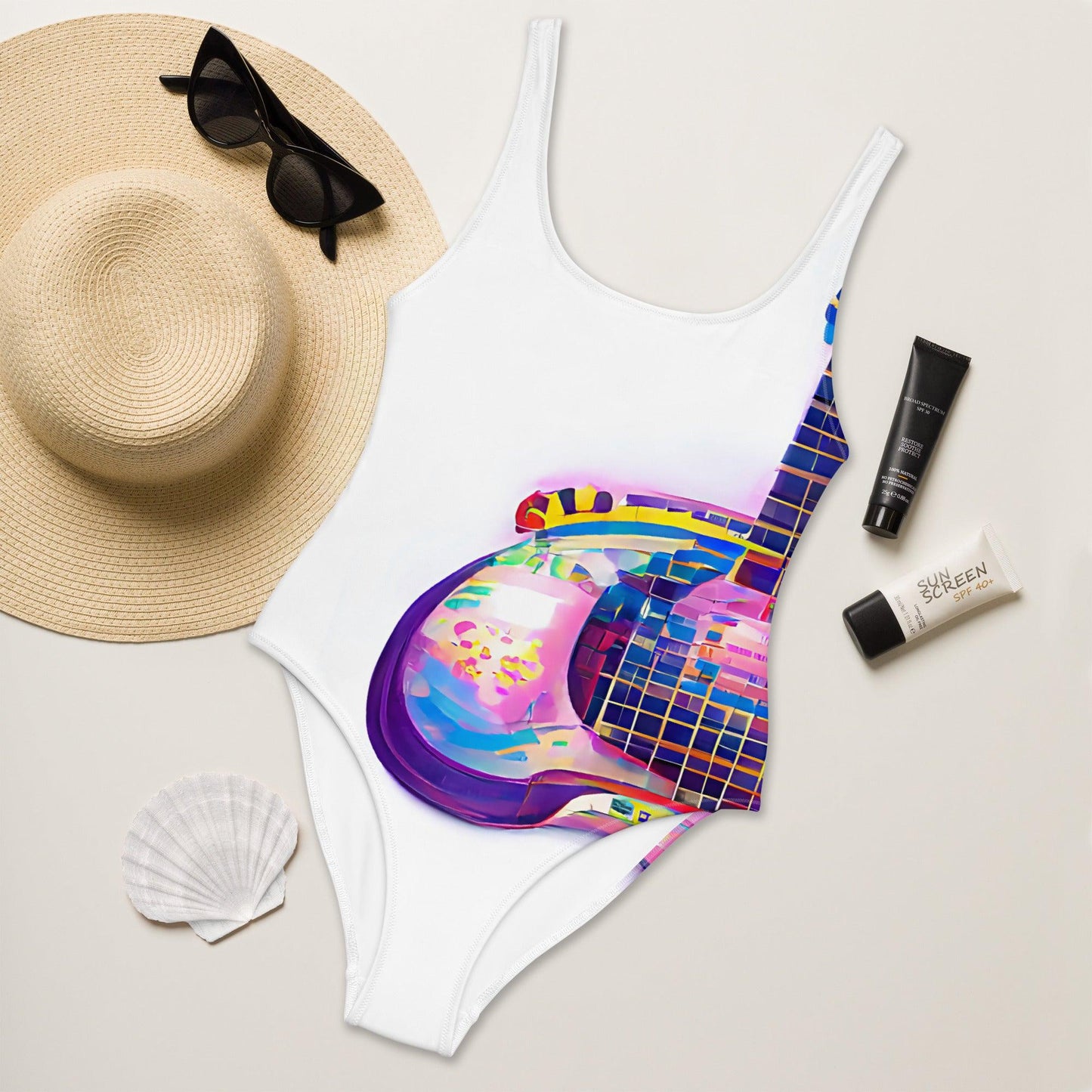 Hippie Guitar - Womens One-Piece Swimsuit - iSAW Company