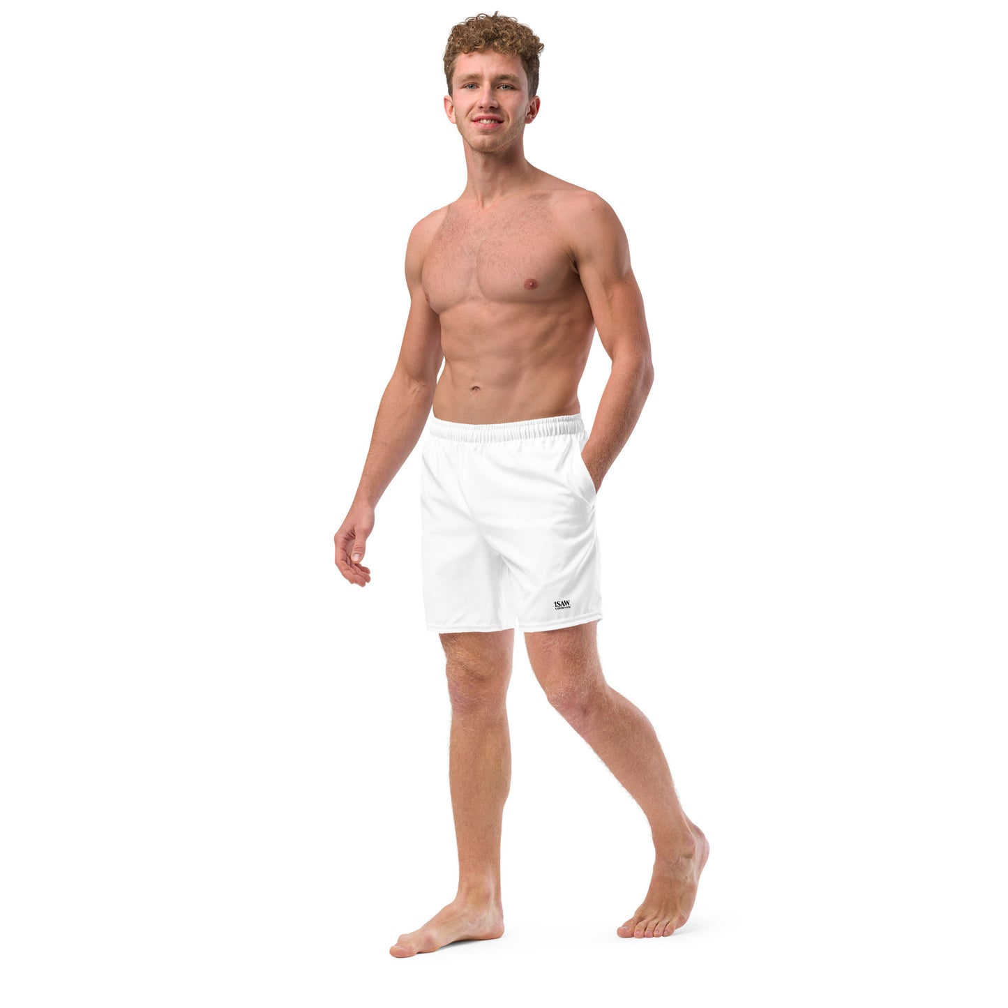 iSAW Mens White Swim Trunks - iSAW Company