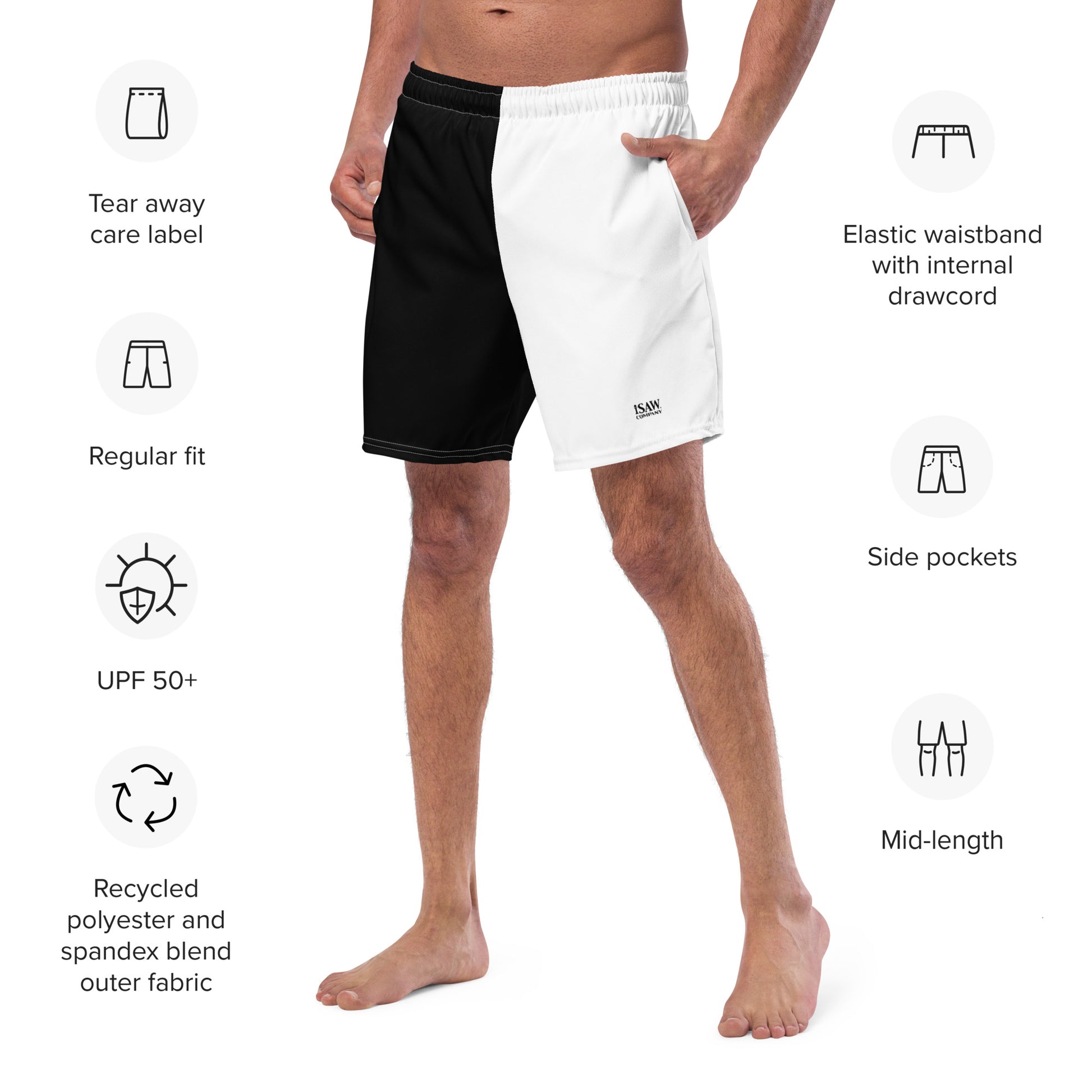 Half Black Half White - Mens Swim Trunks - iSAW Company