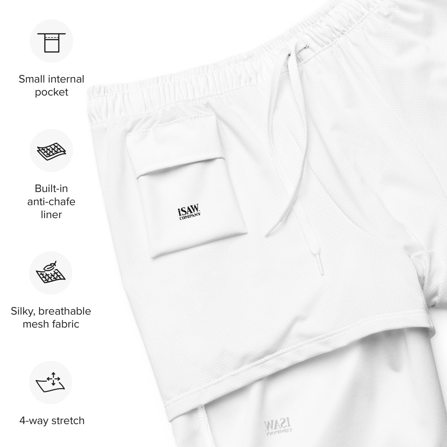 iSAW Mens White Swim Trunks - iSAW Company