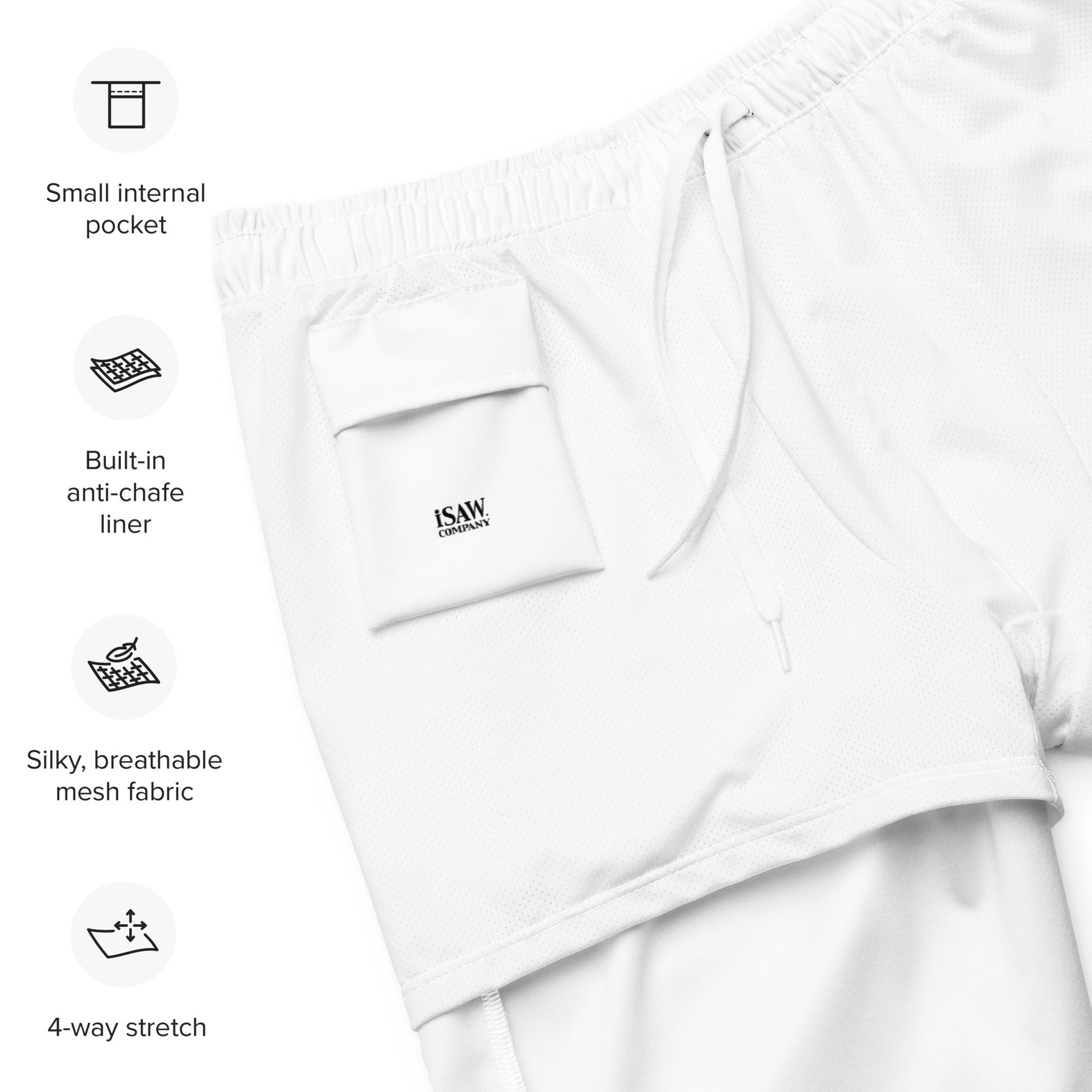 iSAW Mens White Swim Trunks - iSAW Company
