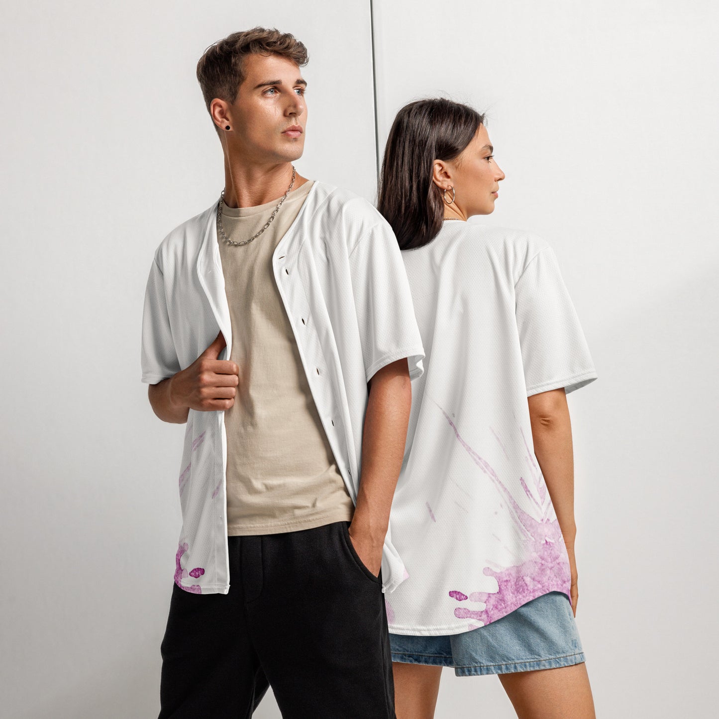 Watercolour Pink Splash - Unisex Baseball Jersey - iSAW Company
