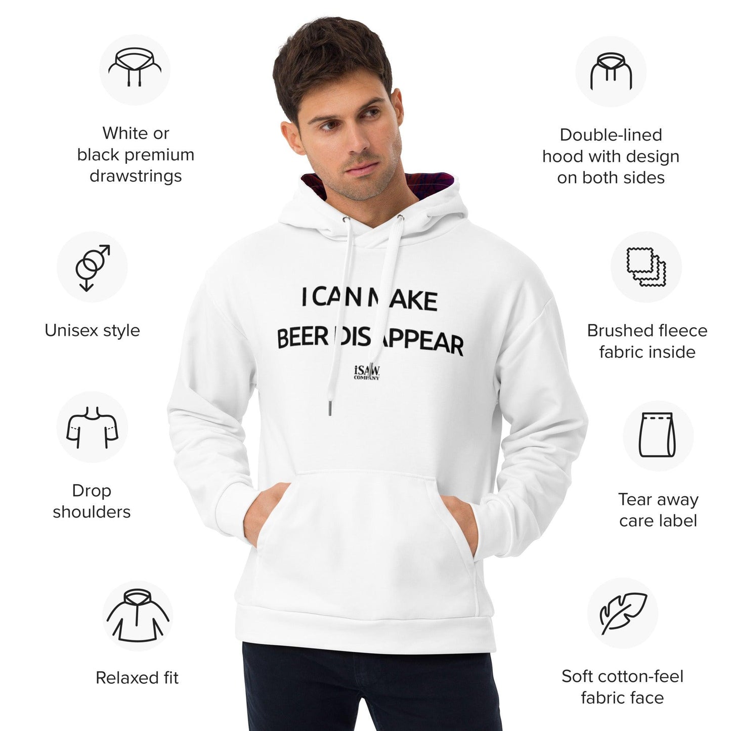 I Can Make Beer Disappear - Mens White Hoodie