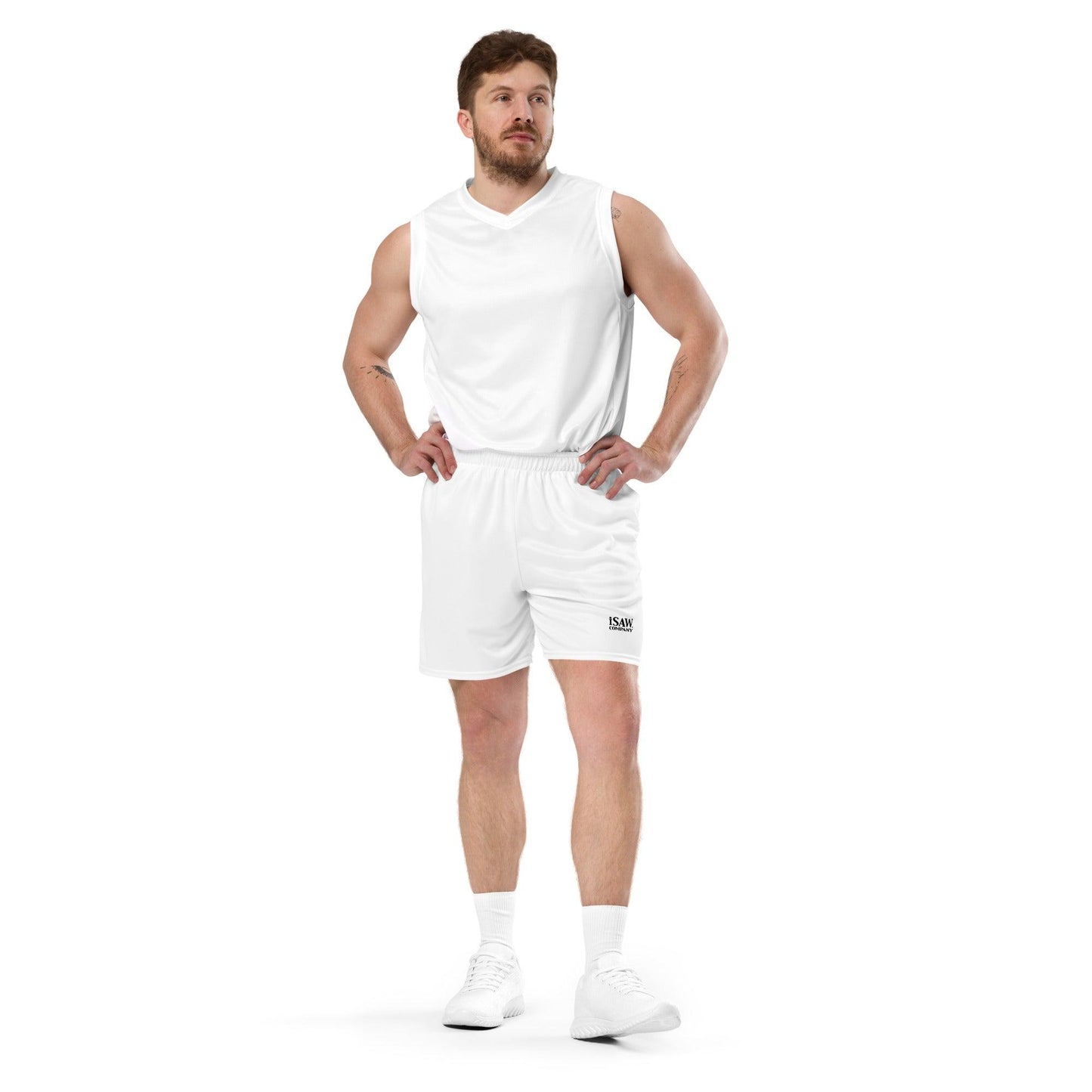 iSAW Unisex White Mesh Shorts