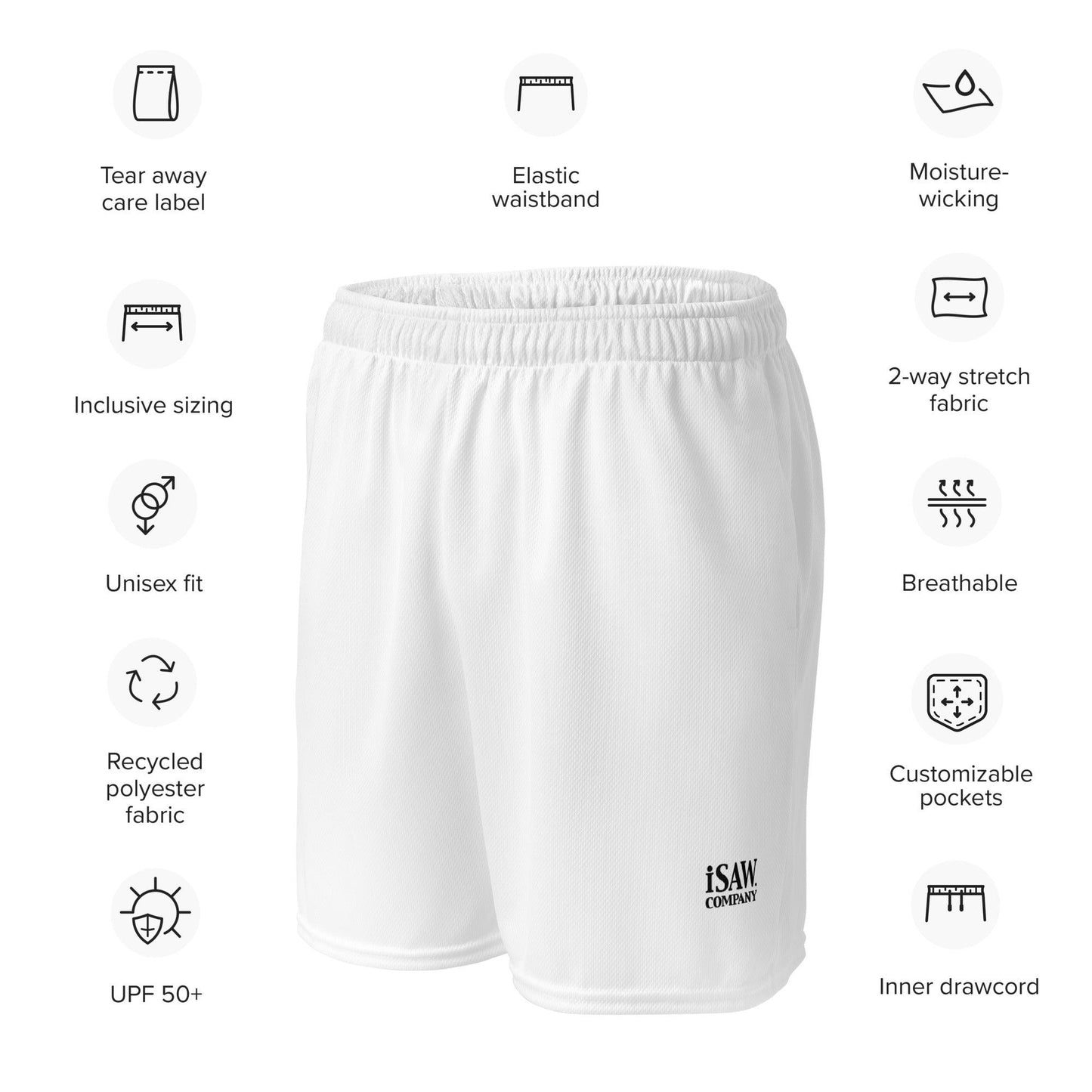 iSAW Unisex White Mesh Shorts