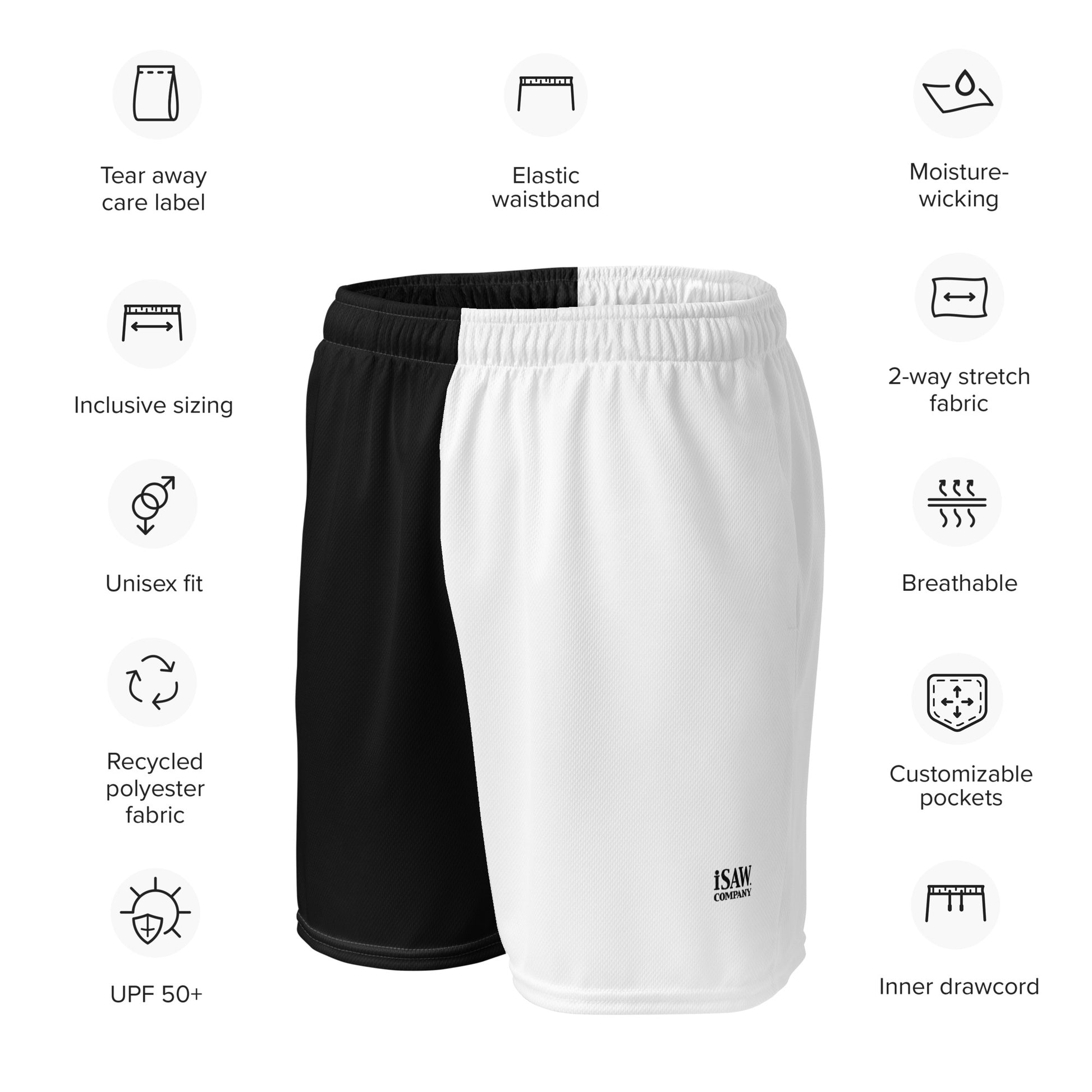 Half Black Half White - Unisex Mesh Shorts - iSAW Company