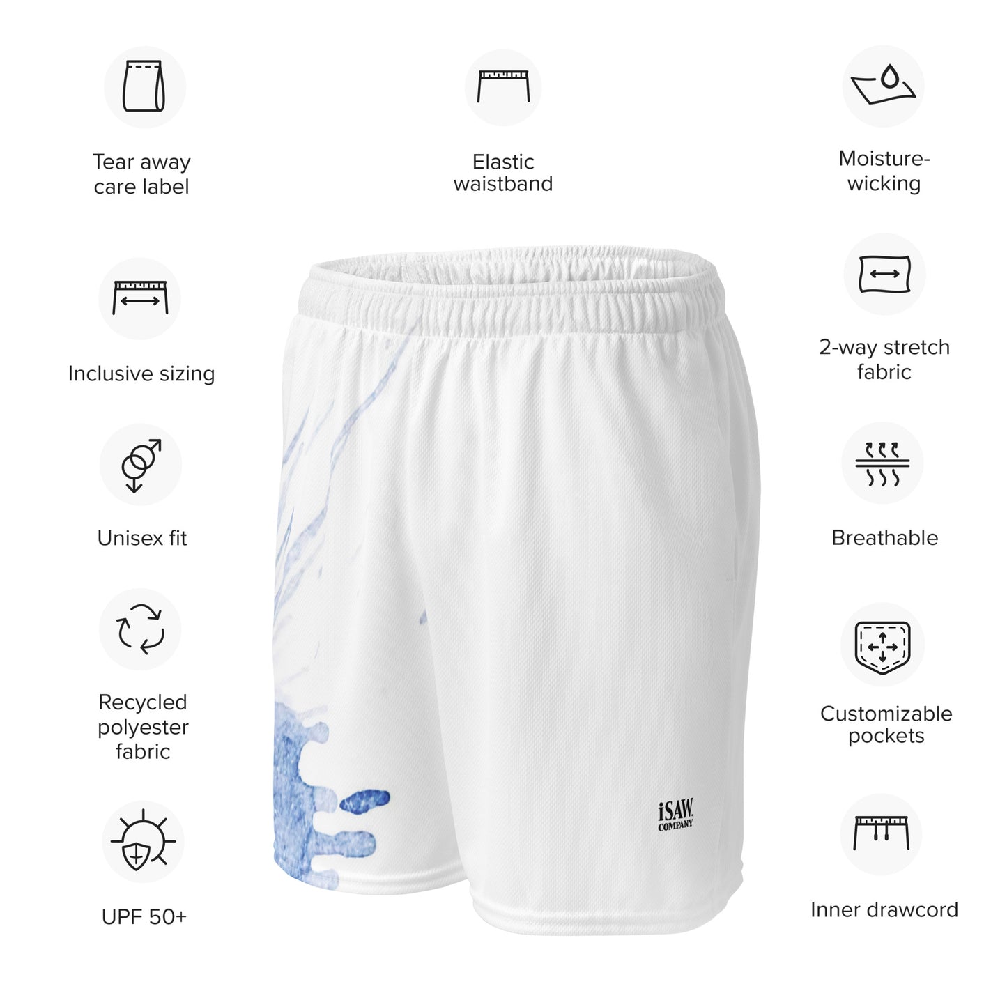 Watercolour Blue Splash - Unisex Mesh Shorts - iSAW Company