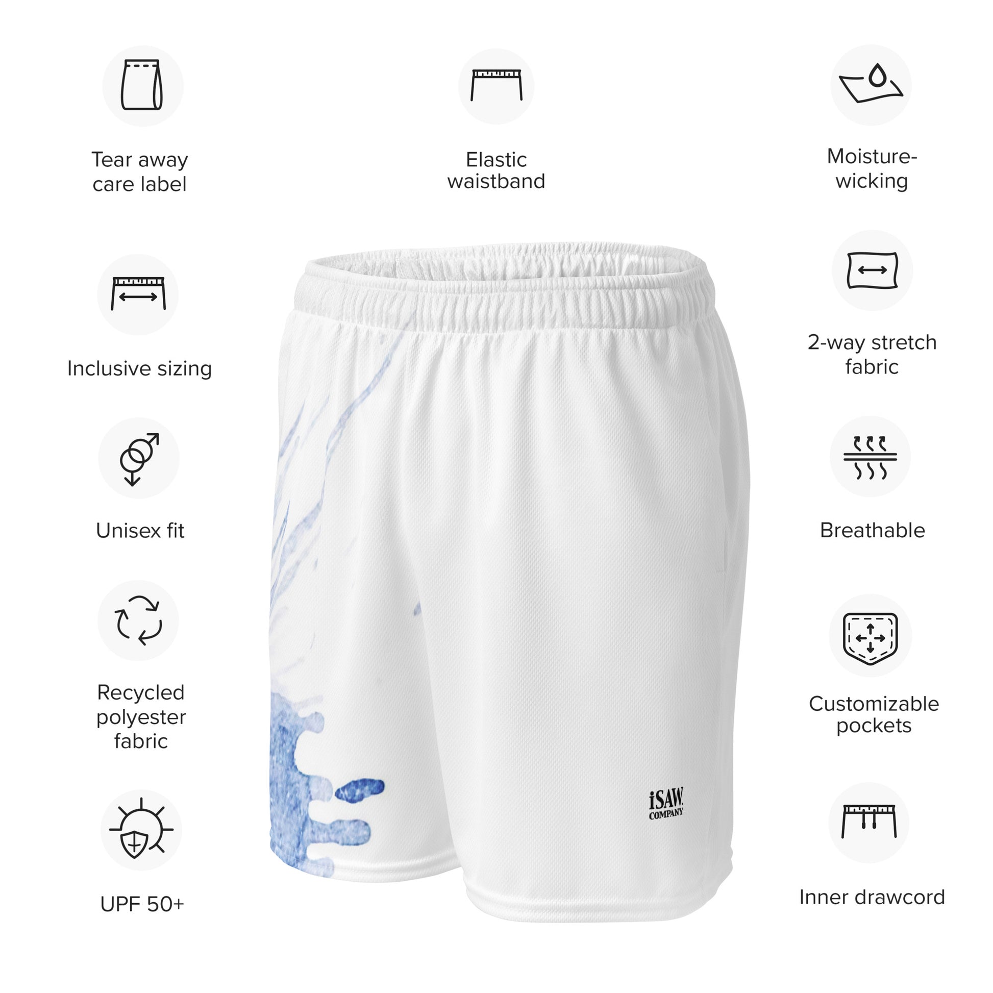 Watercolour Blue Splash - Unisex Mesh Shorts - iSAW Company