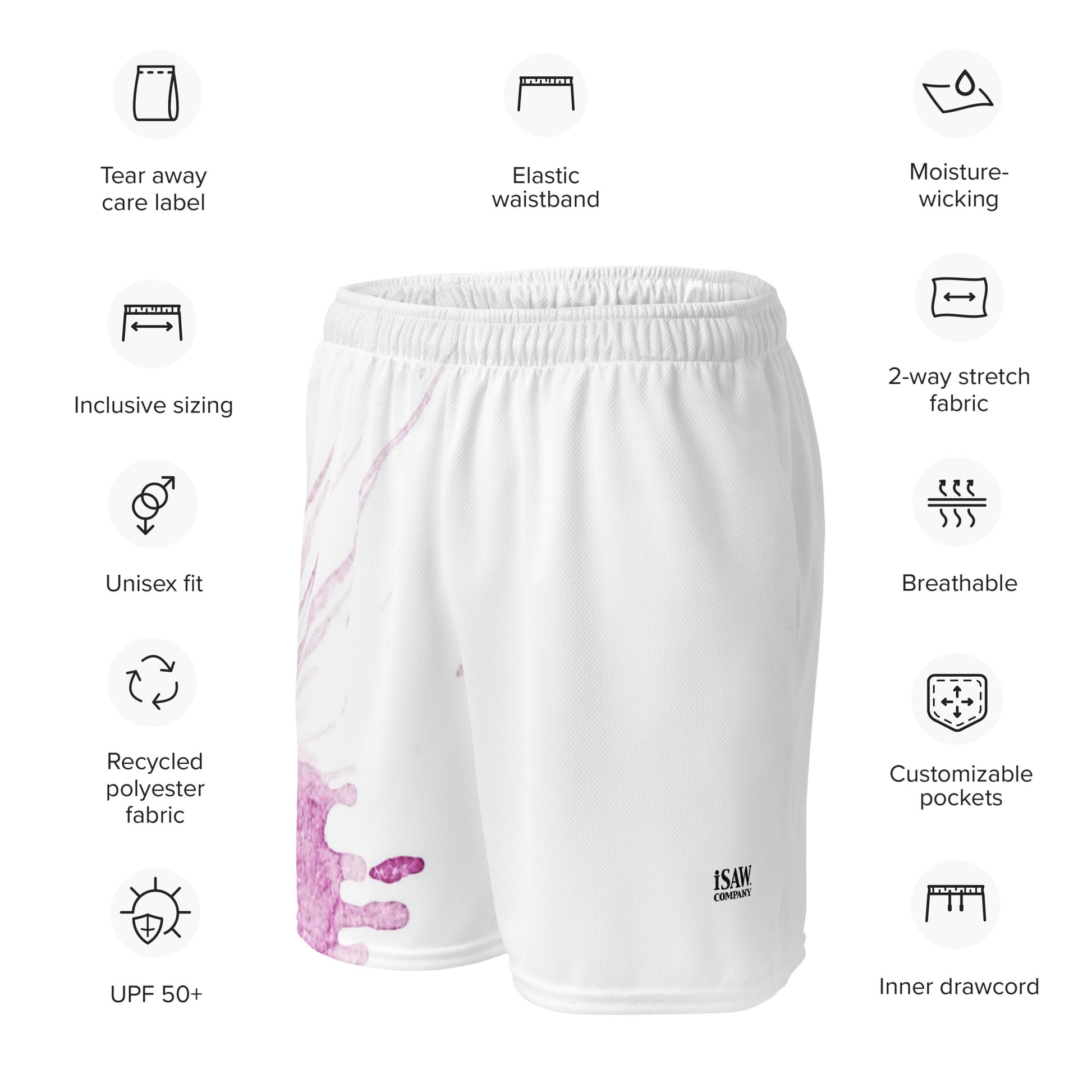 Watercolour Pink Splash - Unisex Mesh Shorts - iSAW Company