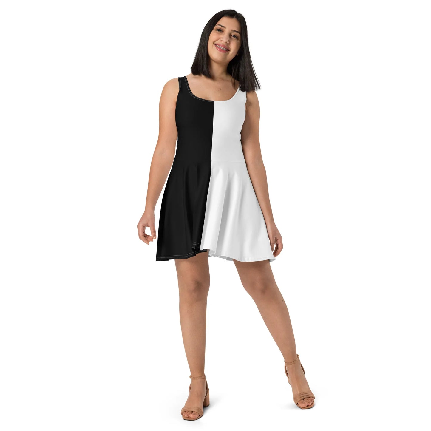 Half Black Half White - Womens Skater Dress iSAW Company Half Black Half White - Womens Skater Dress iSAW Company