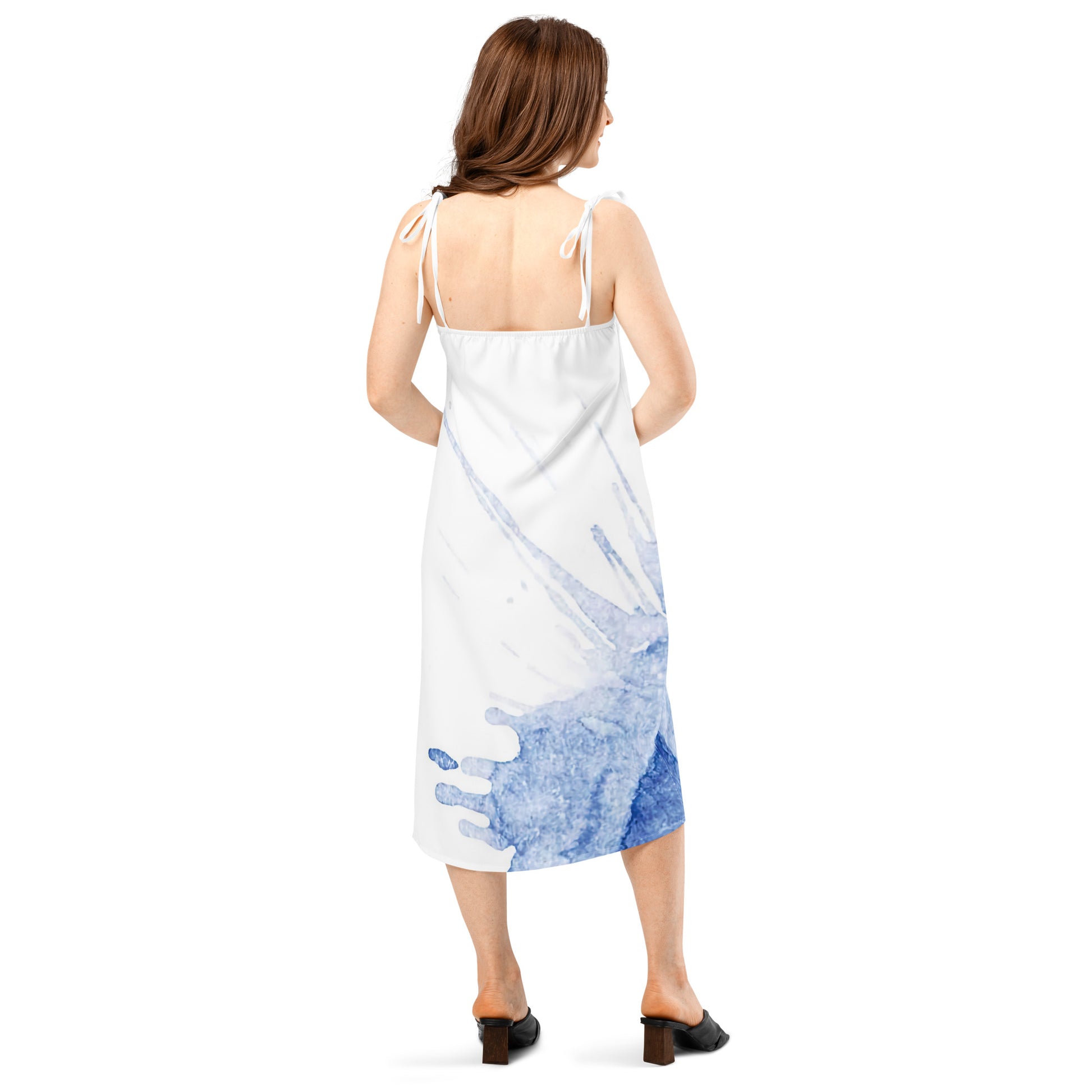 Watercolour Blue Splash - Womens Tie - Strap Chiffon Slip Dress - iSAW Company