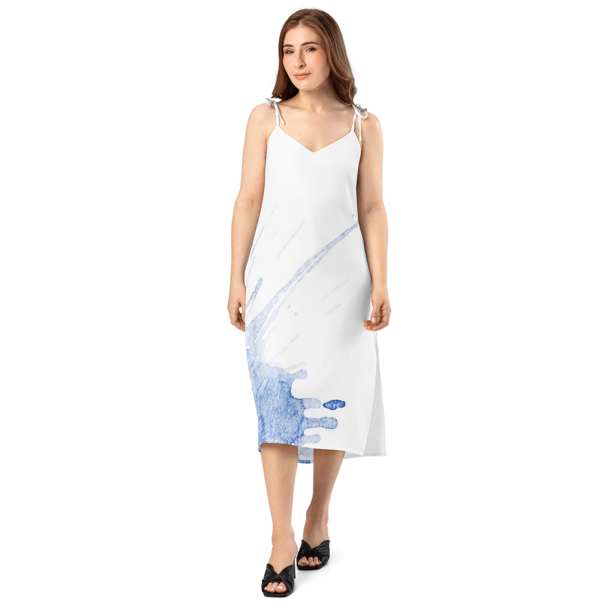 Watercolour Blue Splash - Womens Tie - Strap Chiffon Slip Dress - iSAW Company