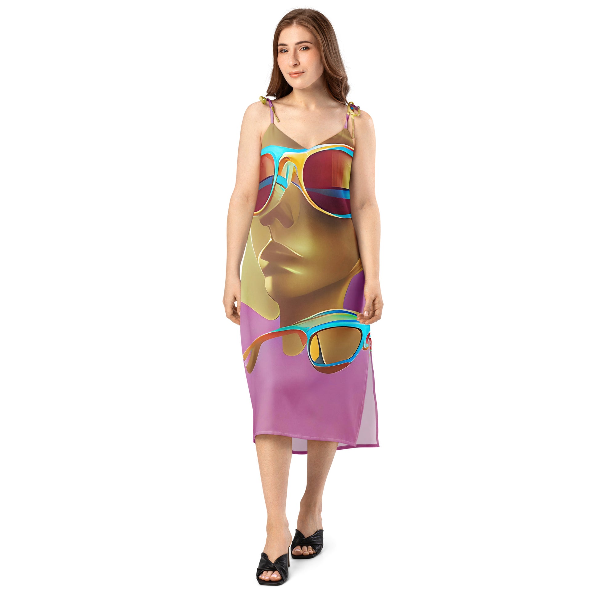 Retro Cool Pink - Womens Tie - Strap Chiffon Slip Dress - iSAW Company