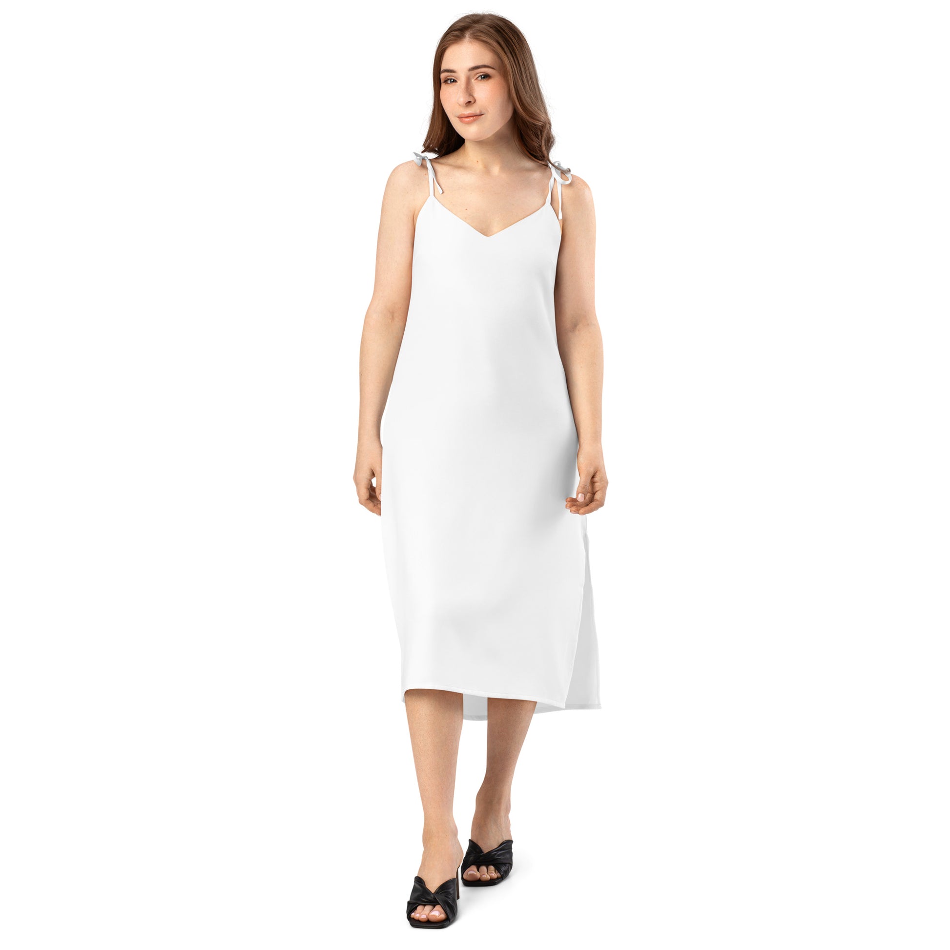 iSAW Womens White Tie - Strap Chiffon Slip Dress - iSAW Company