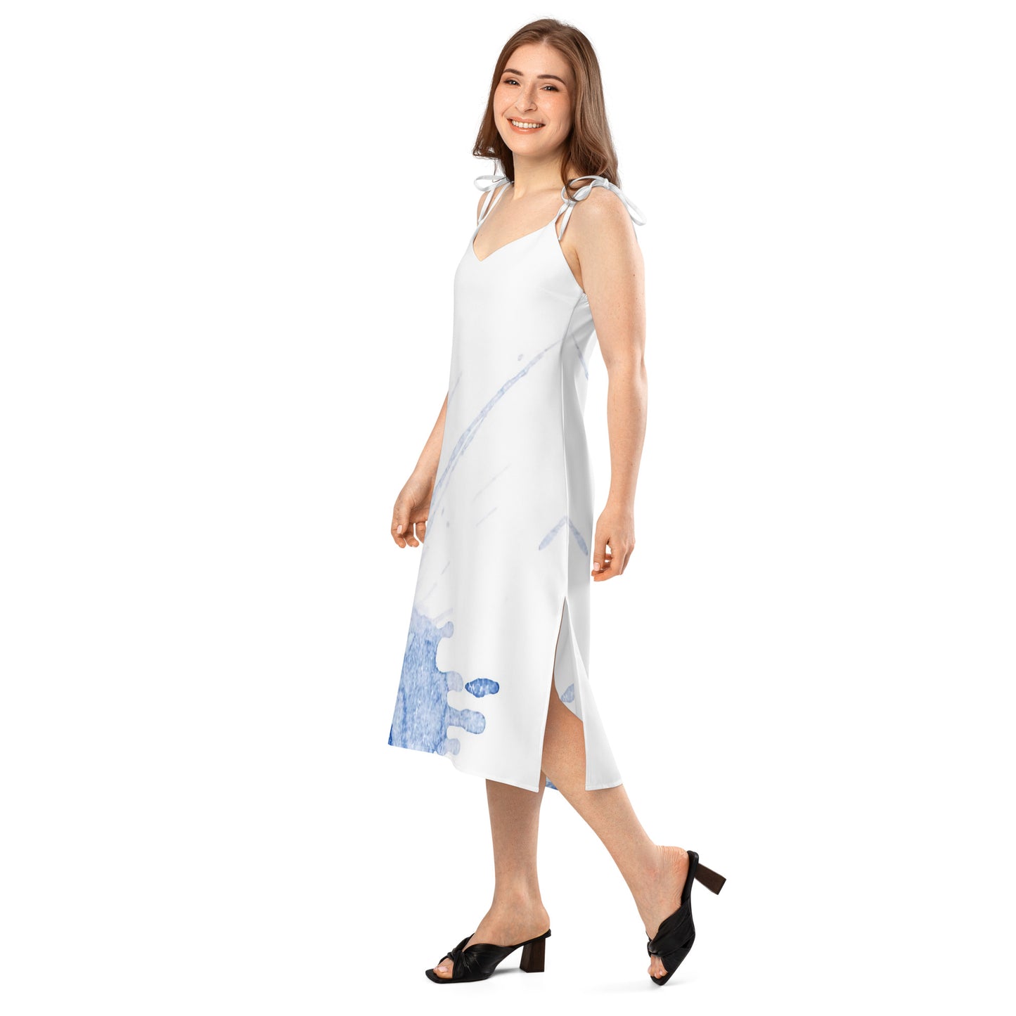 Watercolour Blue Splash - Womens Tie - Strap Chiffon Slip Dress - iSAW Company
