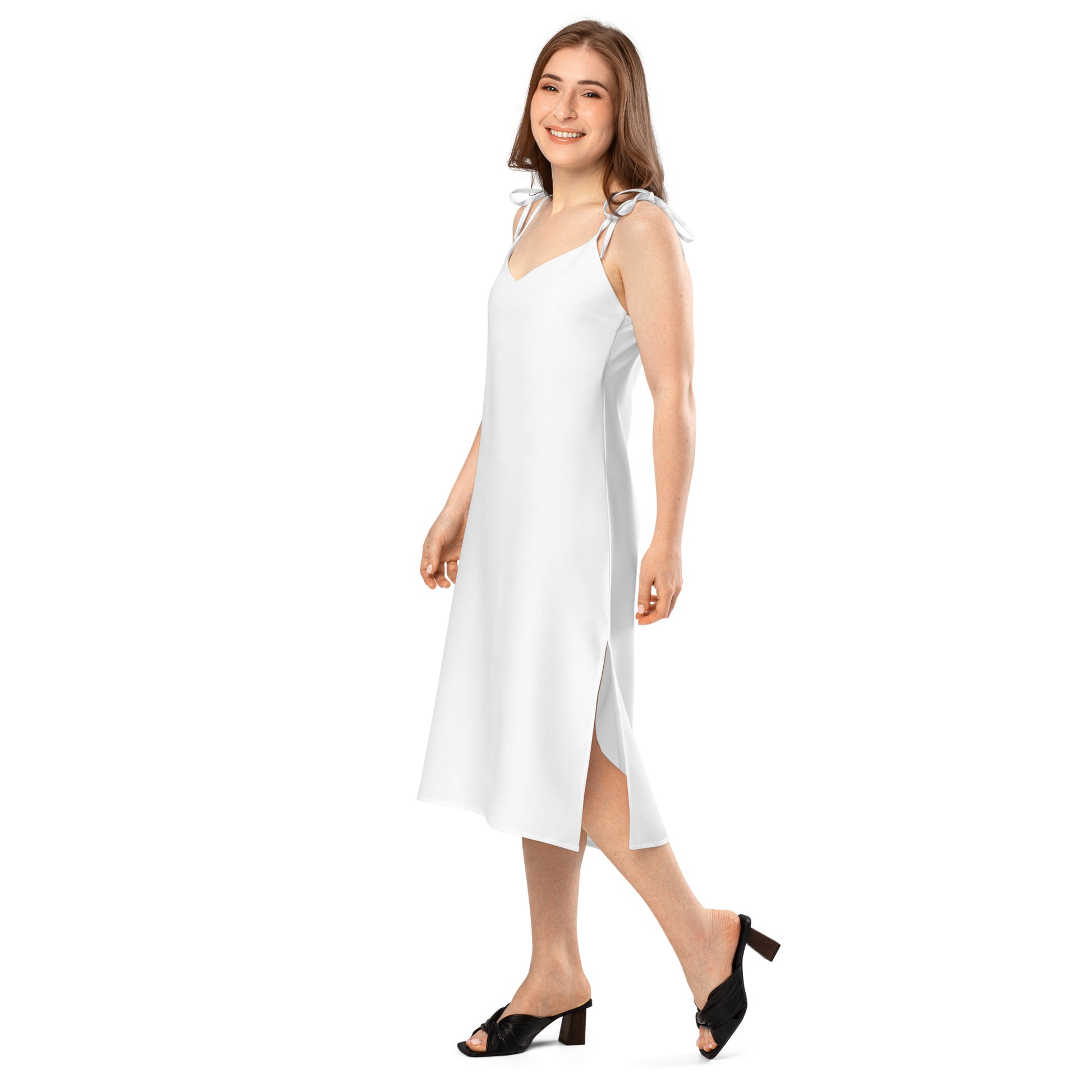 iSAW Womens White Tie - Strap Chiffon Slip Dress - iSAW Company