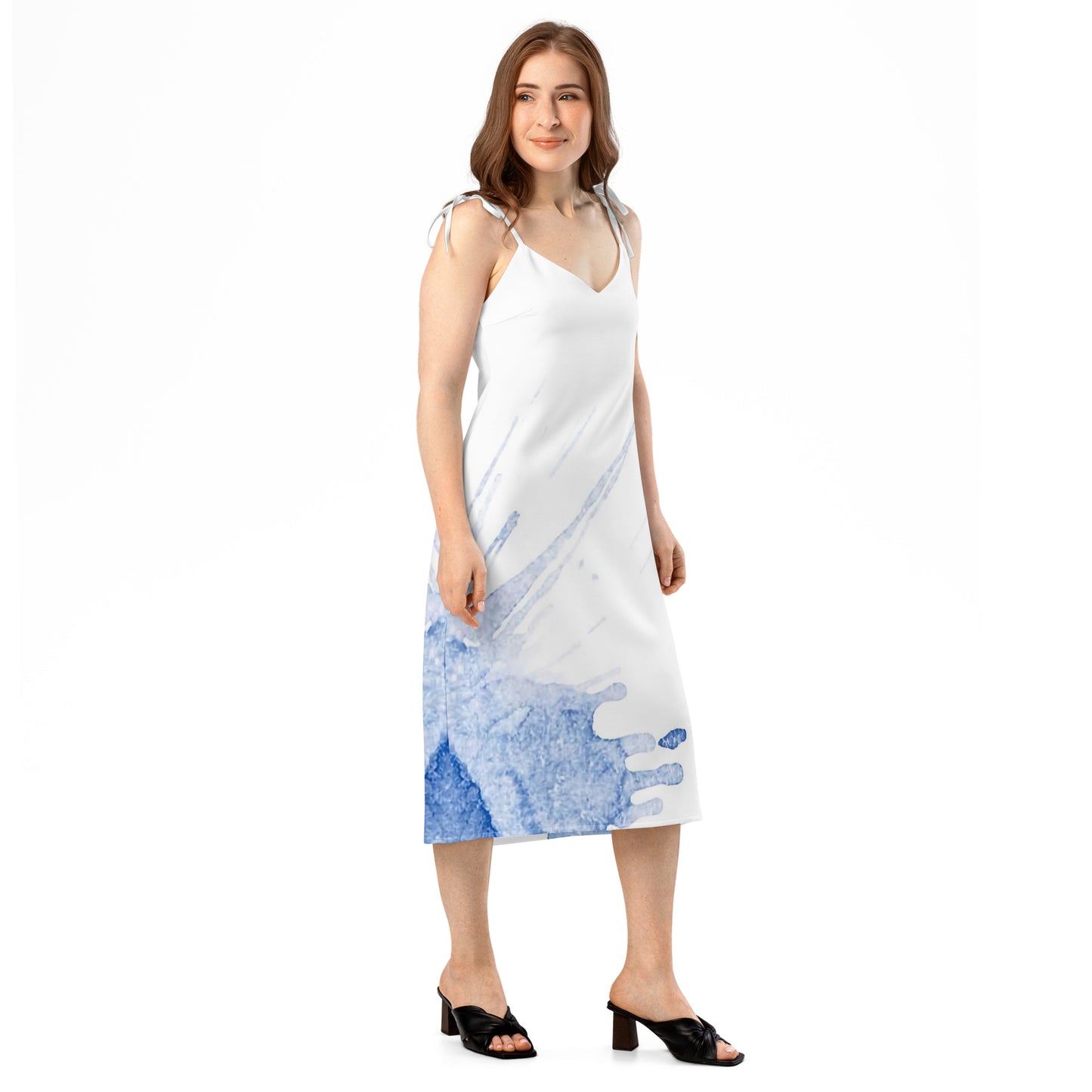 Watercolour Blue Splash - Womens Tie - Strap Chiffon Slip Dress - iSAW Company