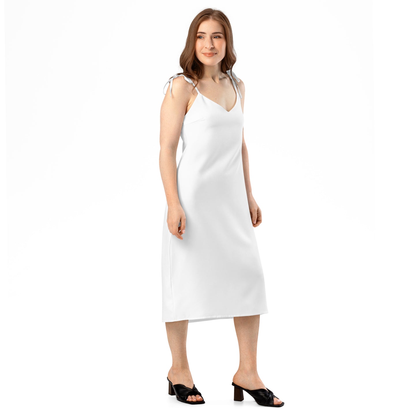 iSAW Womens White Tie - Strap Chiffon Slip Dress - iSAW Company