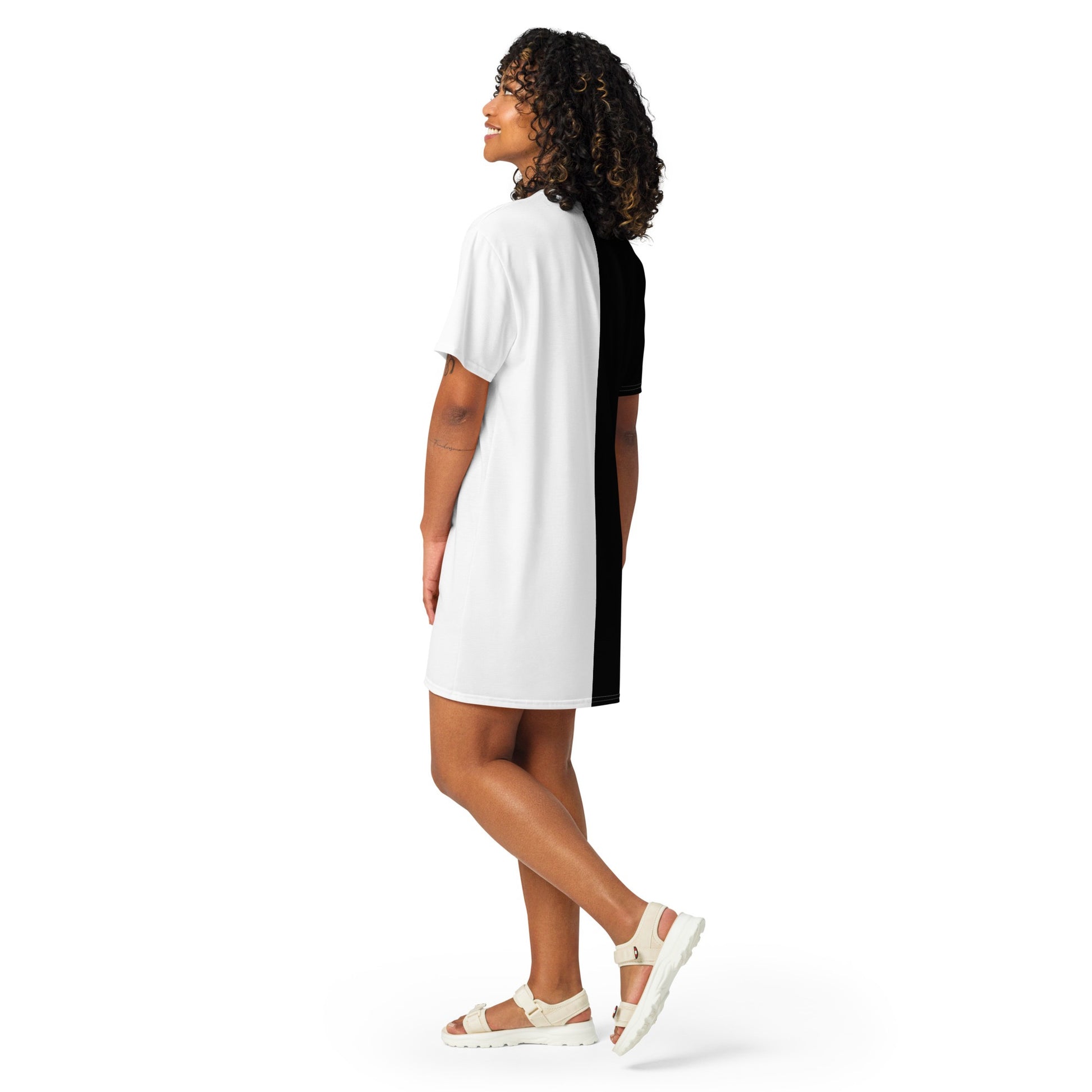 black white t shirt dress Half Black Half White