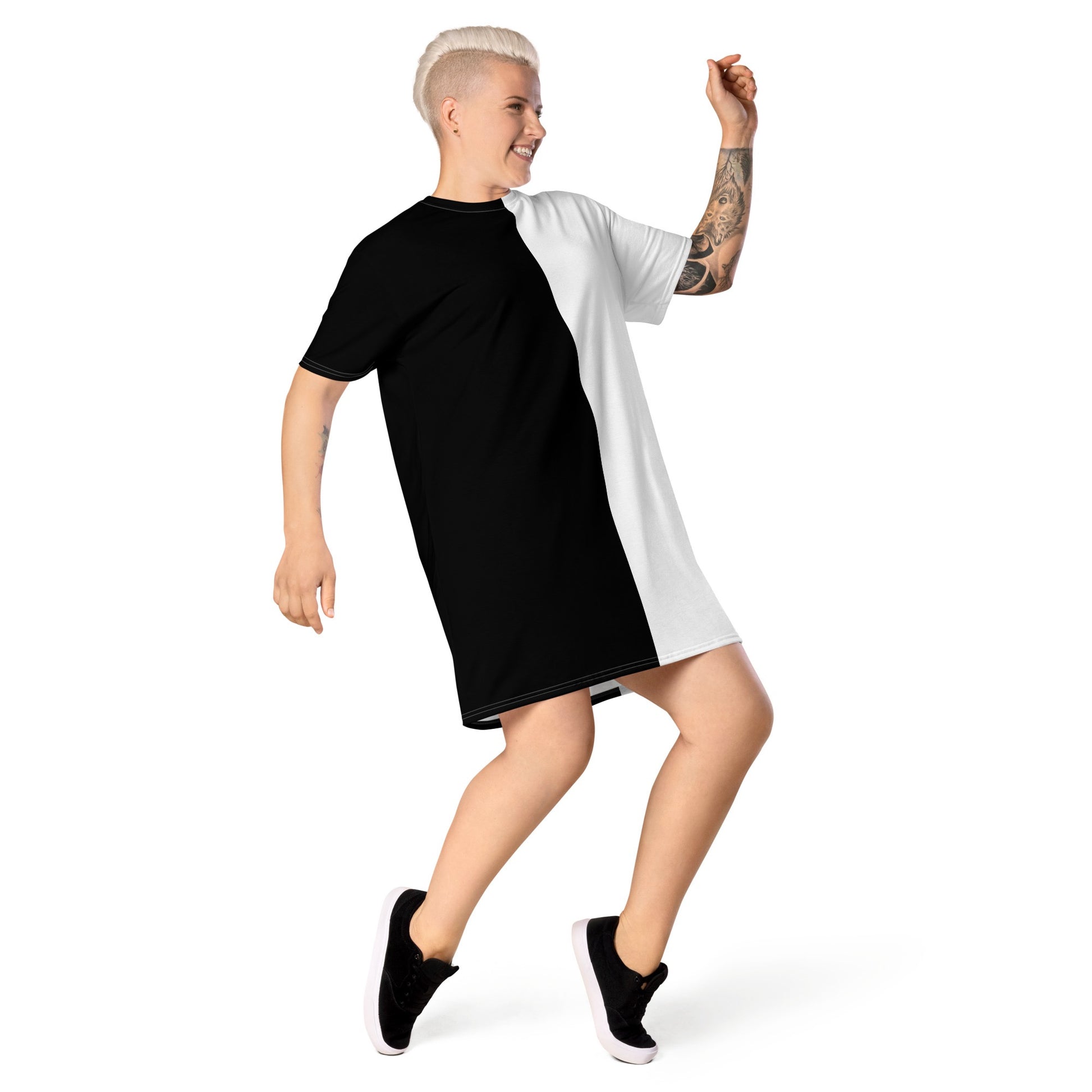 black white t shirt dress Half Black Half White