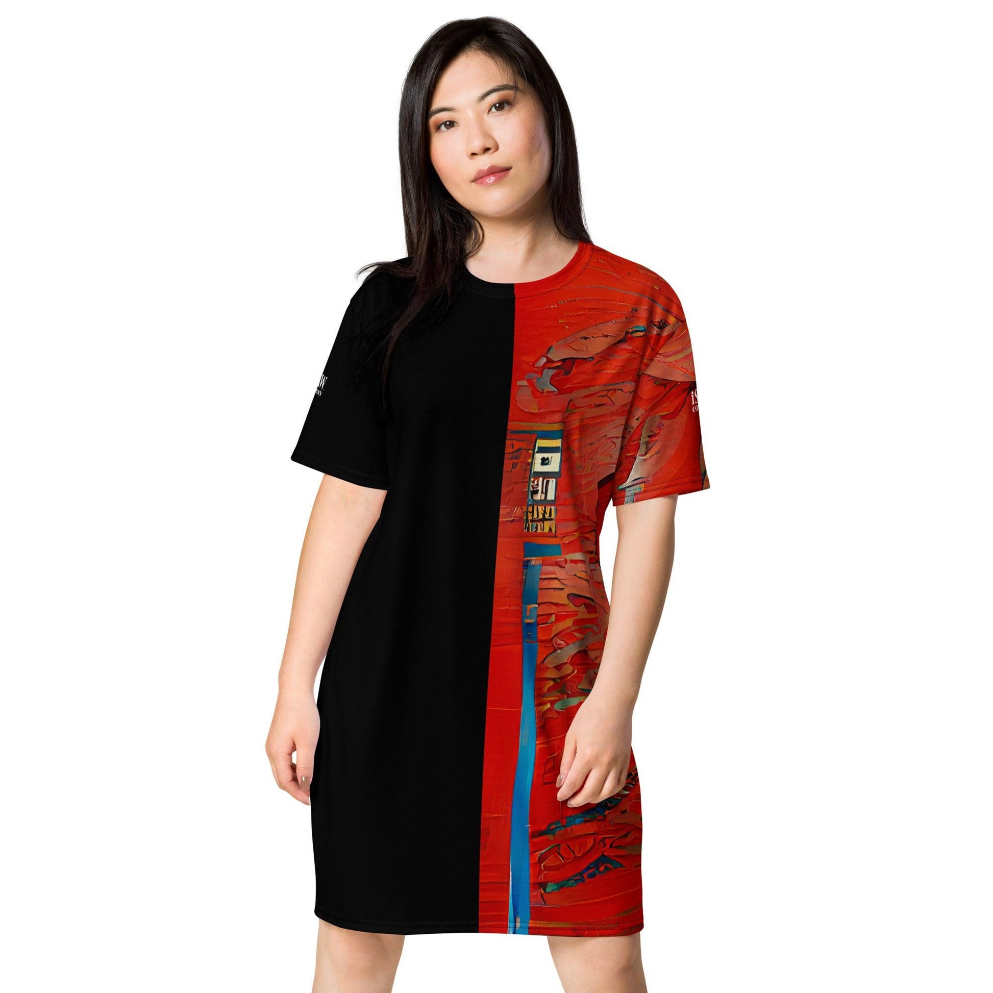 Half Black Half Hónghǎi - Womens T-Shirt Dress - iSAW Company