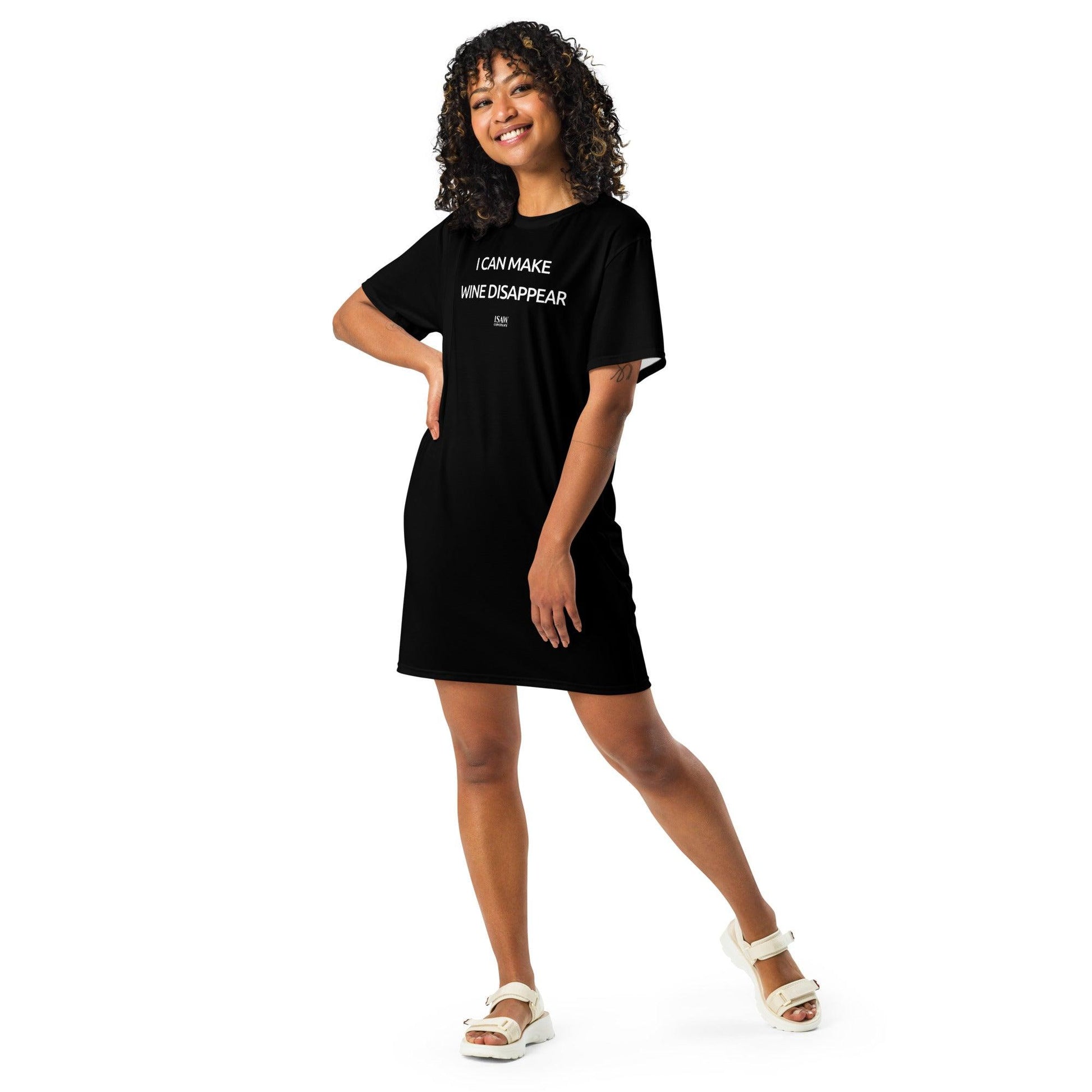 I Can Make Wine Disappear - Womens Black T-Shirt Dress - iSAW Company