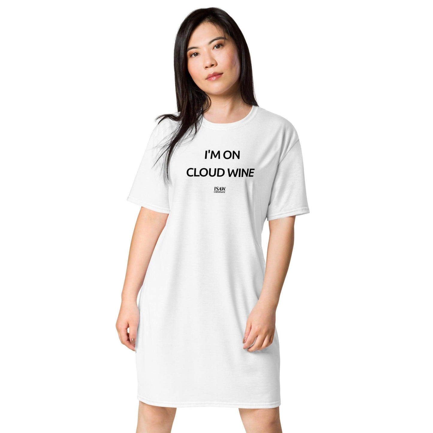 I'm On Cloud Wine - Womens White T-Shirt Dress