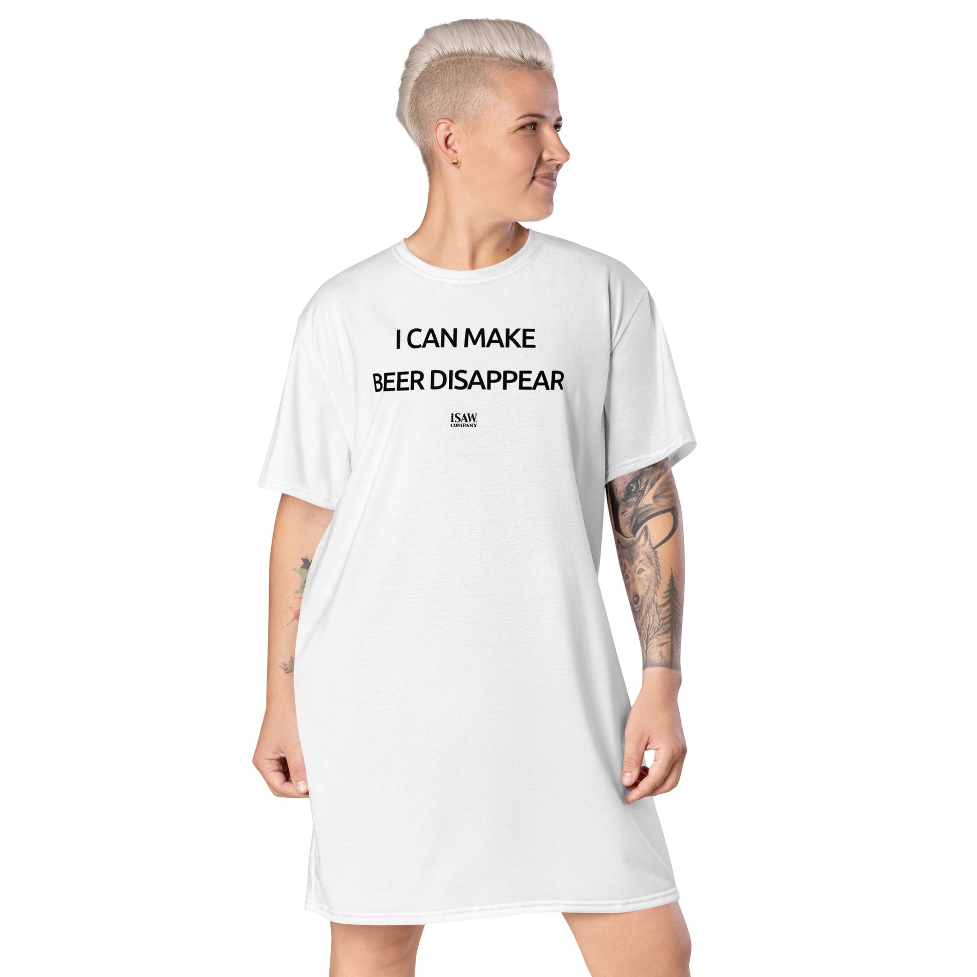 I Can Make Beer Disappear - Womens White T-Shirt Dress - iSAW Company