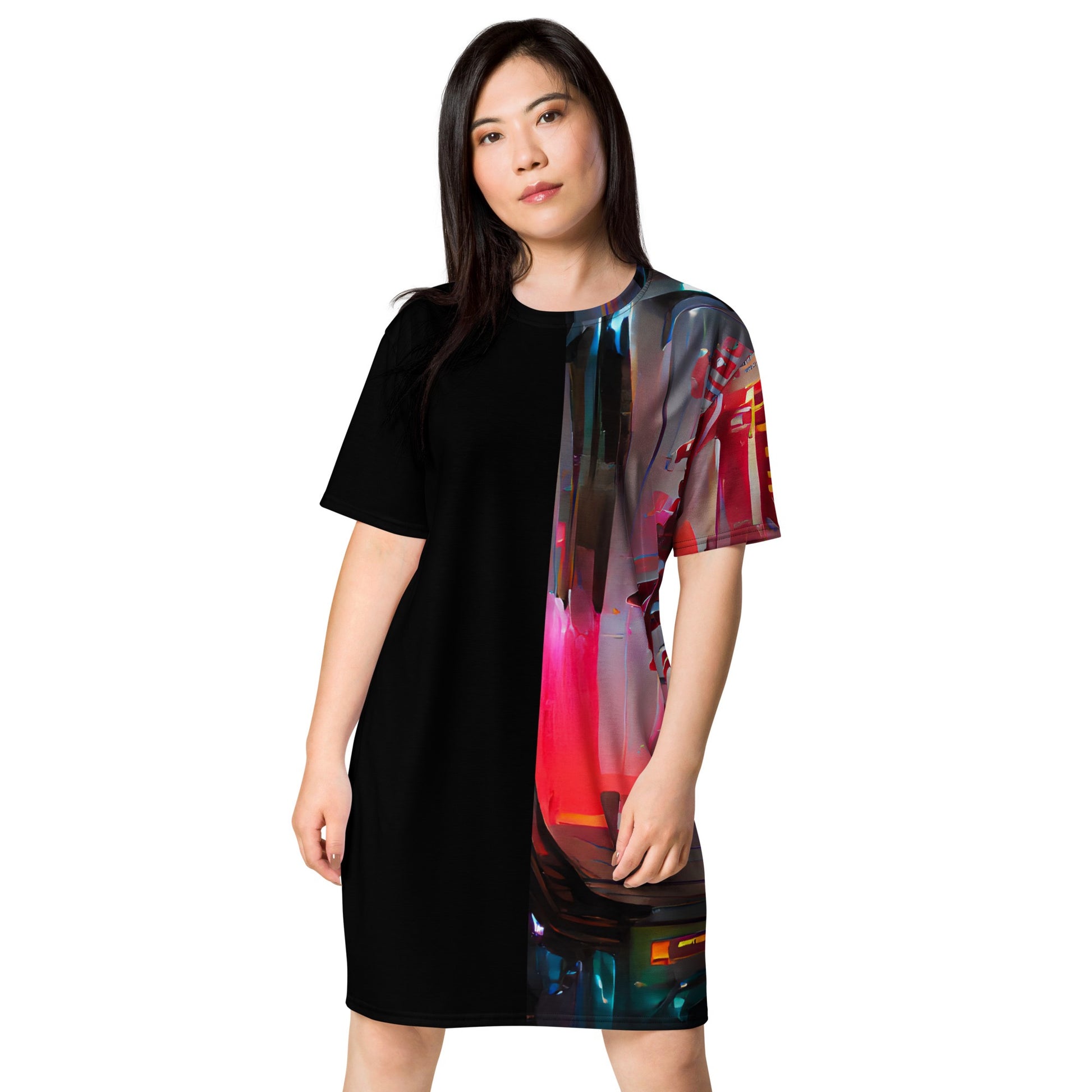 Half Black Half Báijiǔ - Womens T-Shirt Dress - iSAW Company