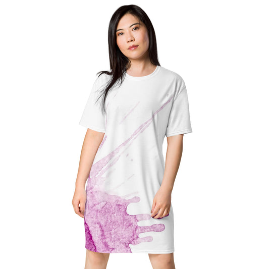 Watercolour Pink Splash - Womens T-Shirt Dress - iSAW Company