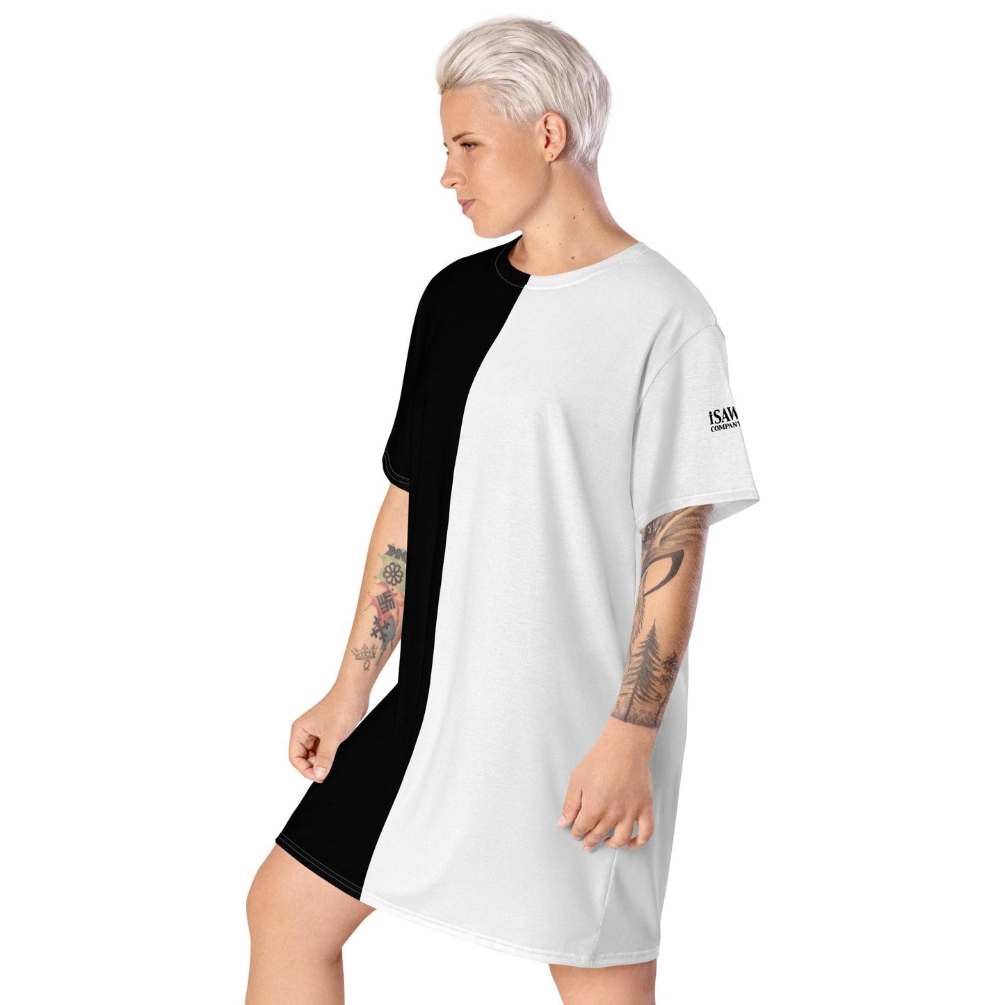 Half Black Half White - Womens T-Shirt Dress - iSAW Company