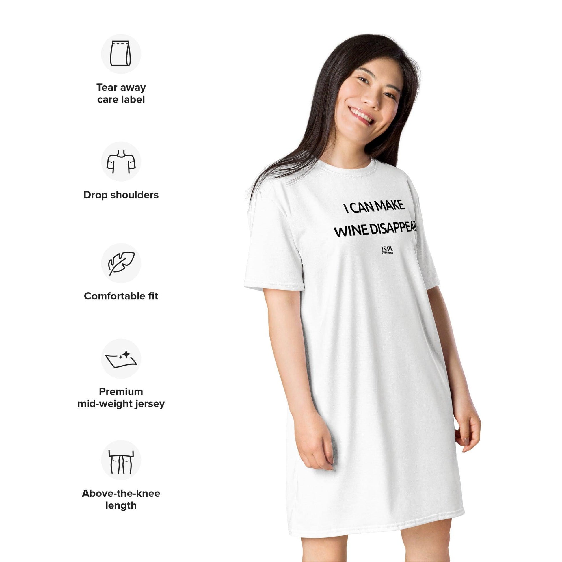 I Can Make Wine Disappear - Womens White T-Shirt Dress - iSAW Company