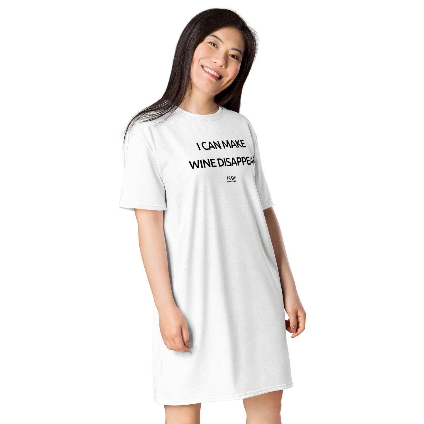 I Can Make Wine Disappear - Womens White T-Shirt Dress - iSAW Company