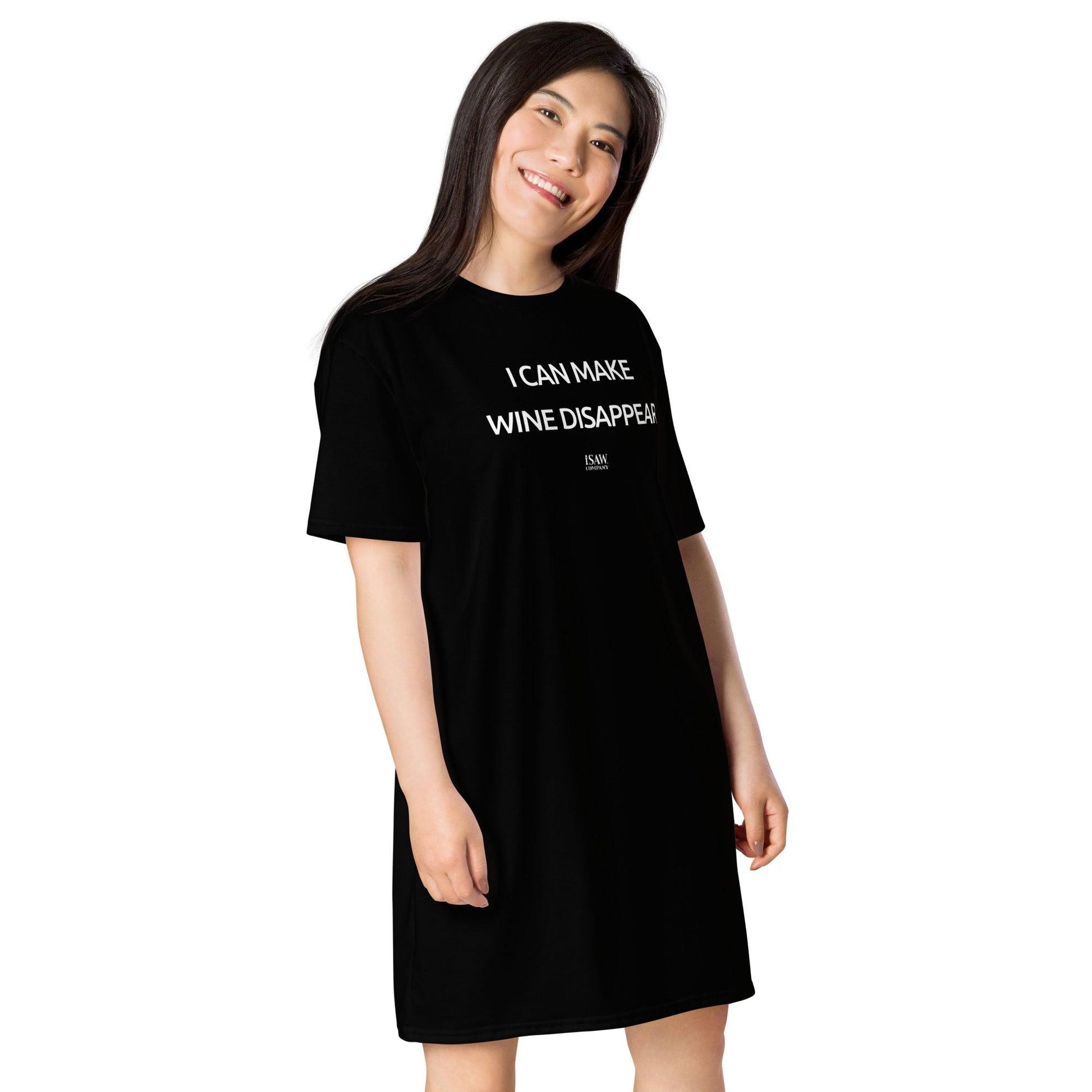 I Can Make Wine Disappear - Womens Black T-Shirt Dress - iSAW Company