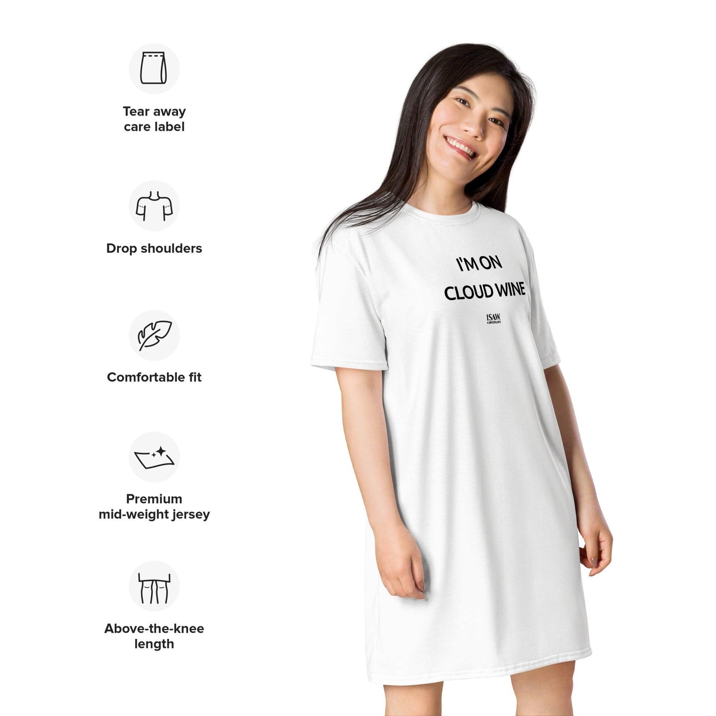 I'm On Cloud Wine - Womens White T-Shirt Dress