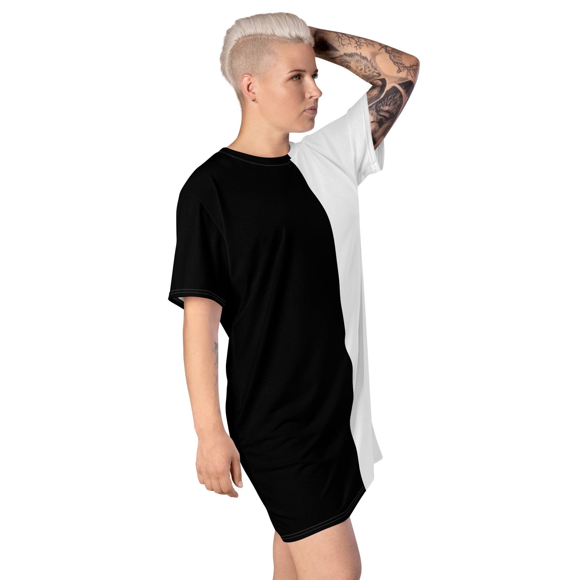 Half Black Half White - Womens T-Shirt Dress - iSAW Company